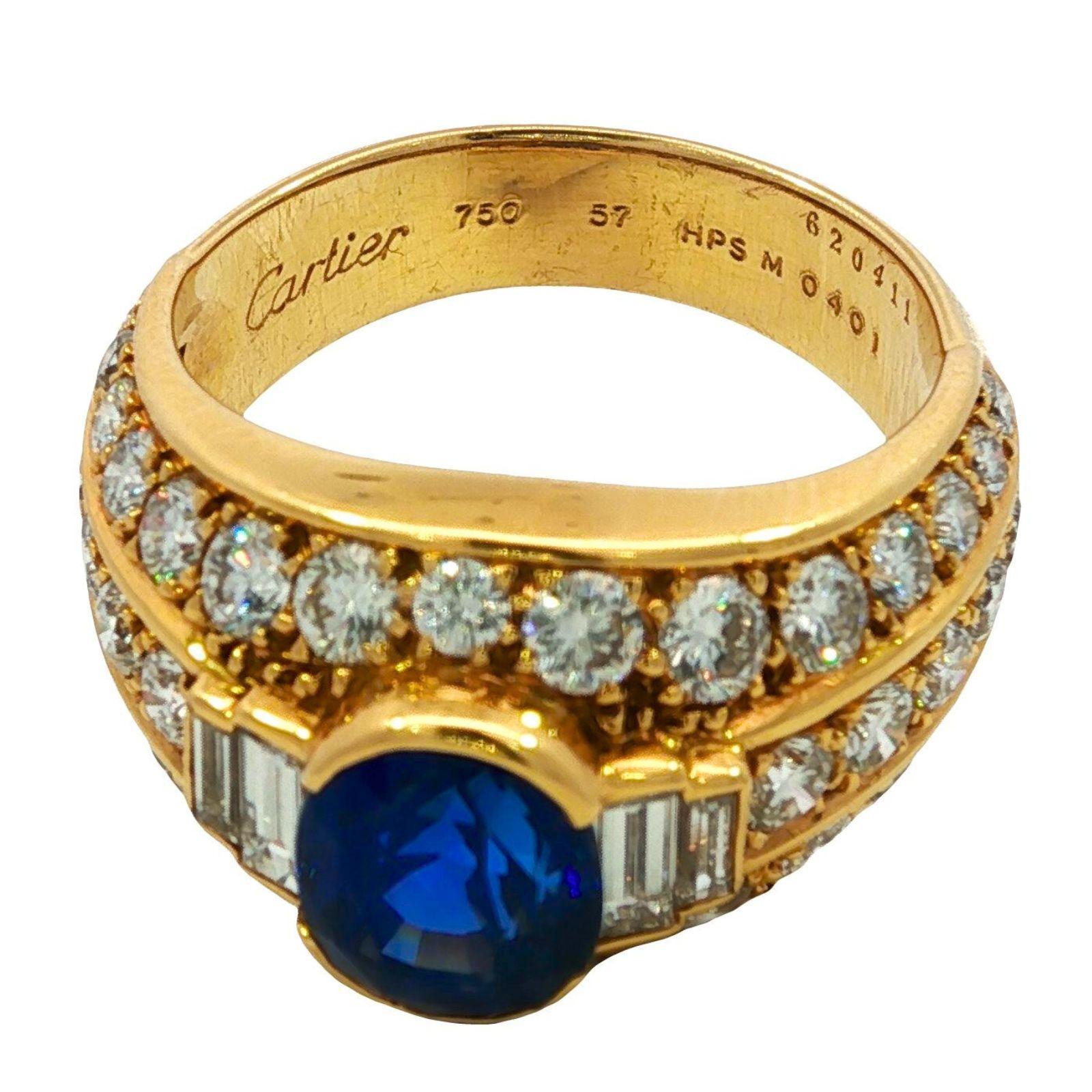 Cartier No Heat Anello con zaffiro e diamante blu reale in oro giallo 18 carati ~5.71ctw in vendita 10