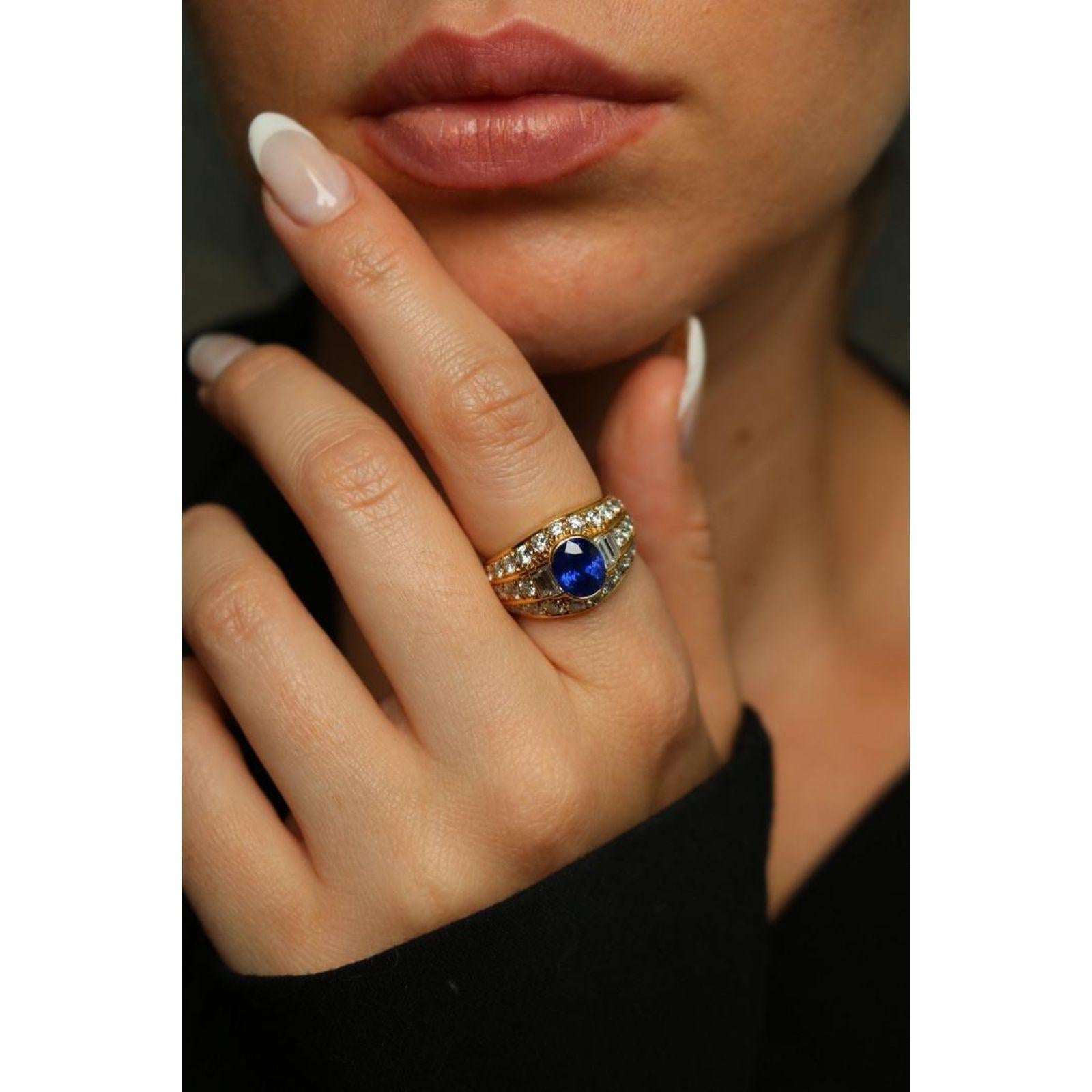 Cartier No Heat Anello con zaffiro e diamante blu reale in oro giallo 18 carati ~5.71ctw in vendita 11