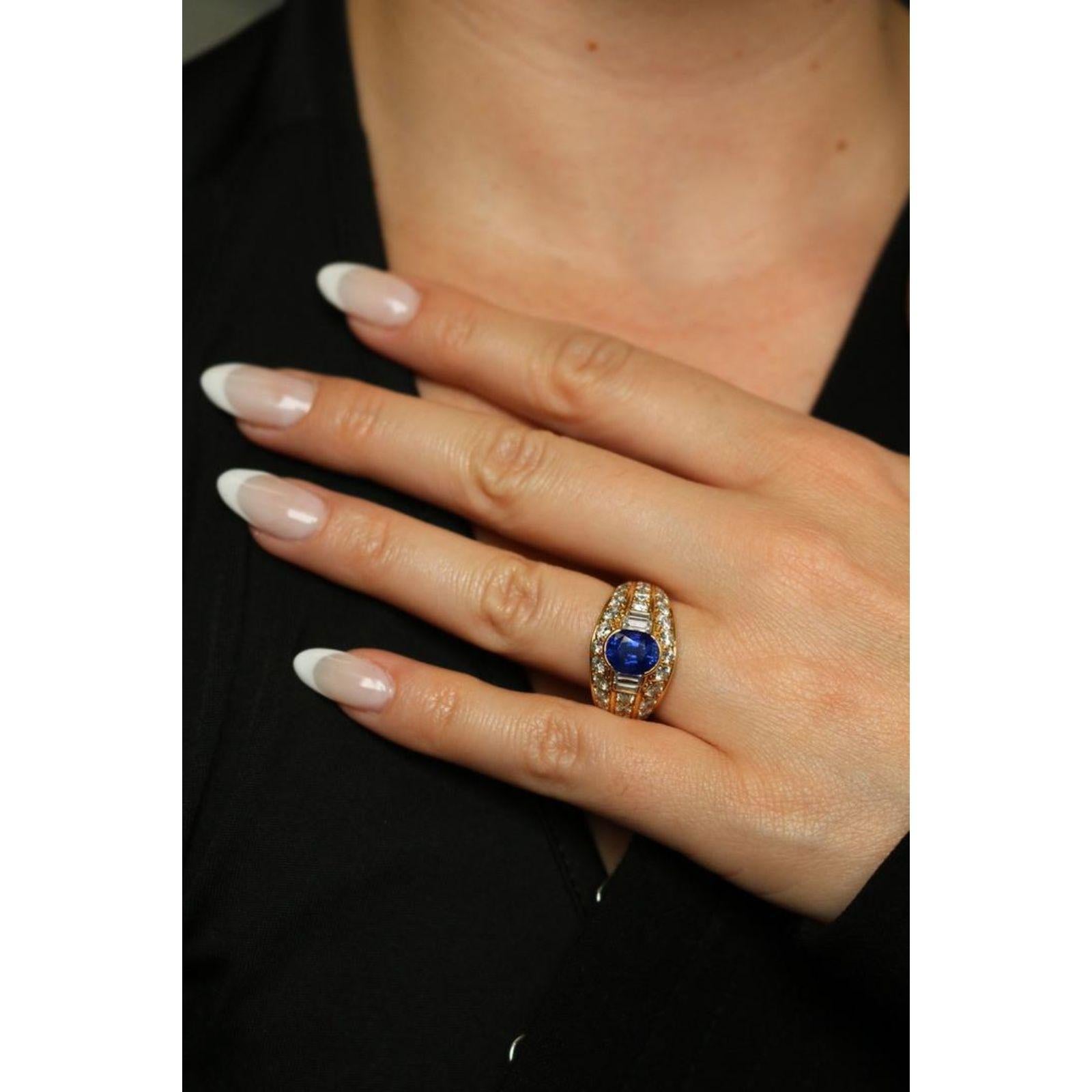 Cartier No Heat Anello con zaffiro e diamante blu reale in oro giallo 18 carati ~5.71ctw in vendita 12