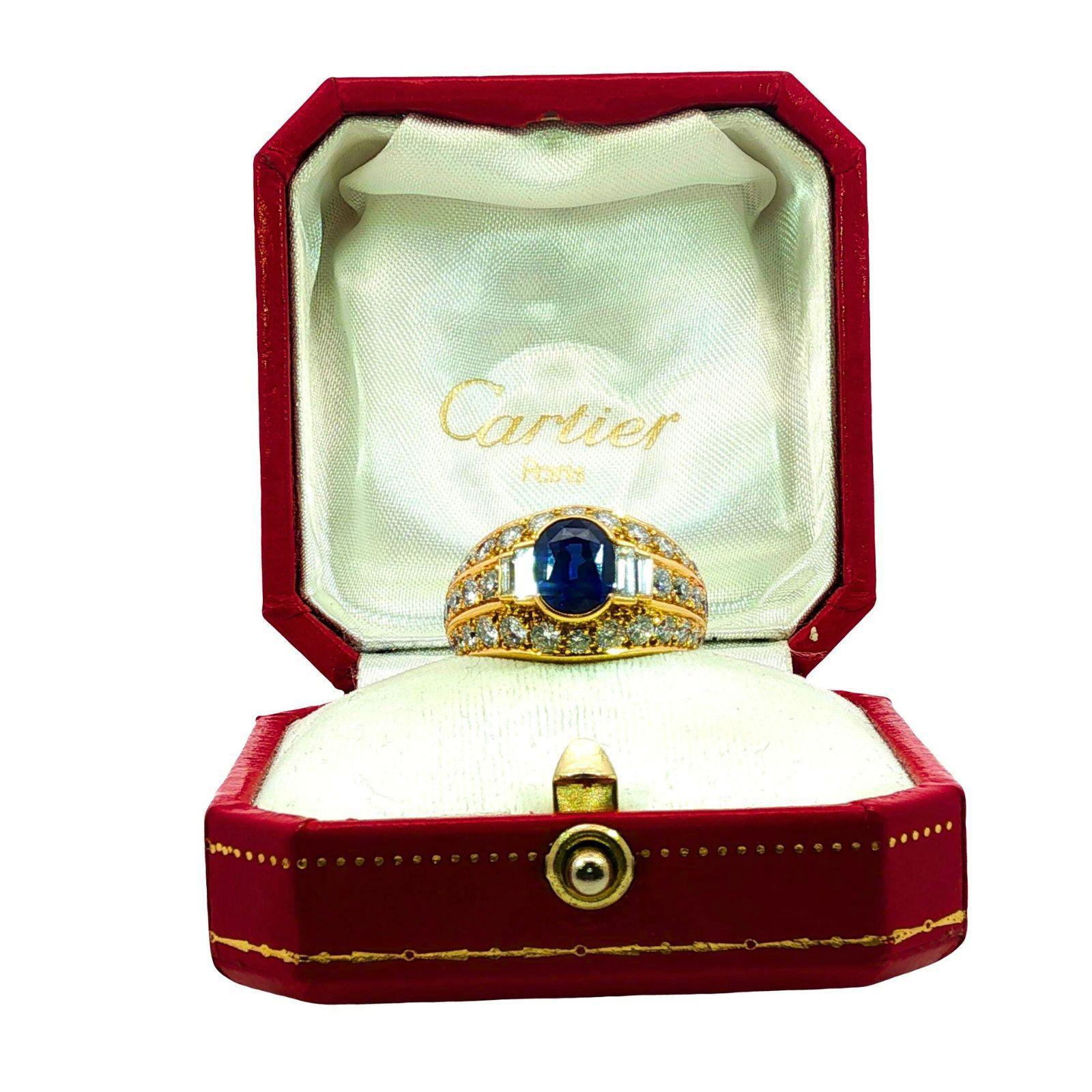 Cartier No Heat Anello con zaffiro e diamante blu reale in oro giallo 18 carati ~5.71ctw in vendita 14