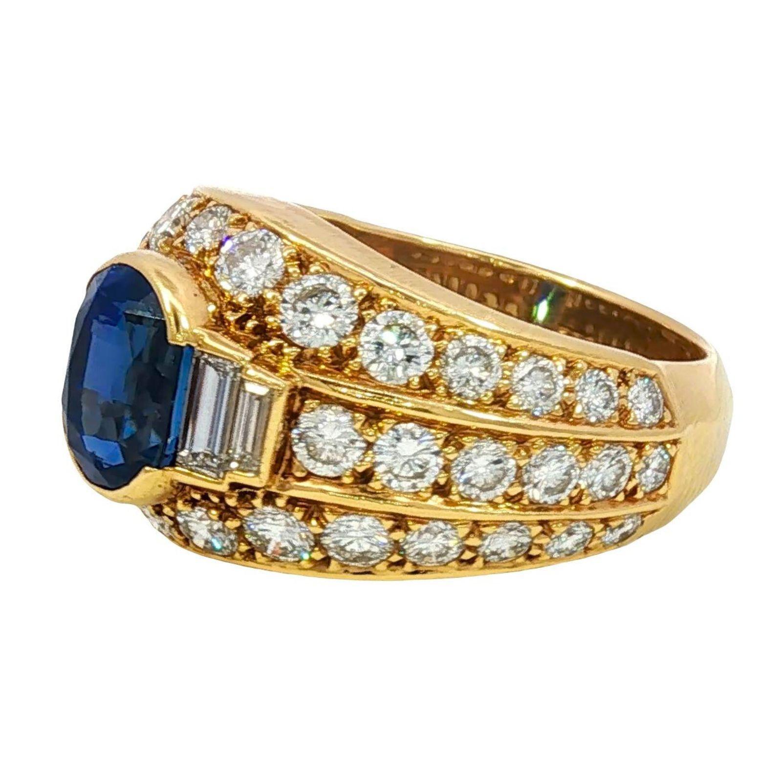 Donna Cartier No Heat Anello con zaffiro e diamante blu reale in oro giallo 18 carati ~5.71ctw in vendita