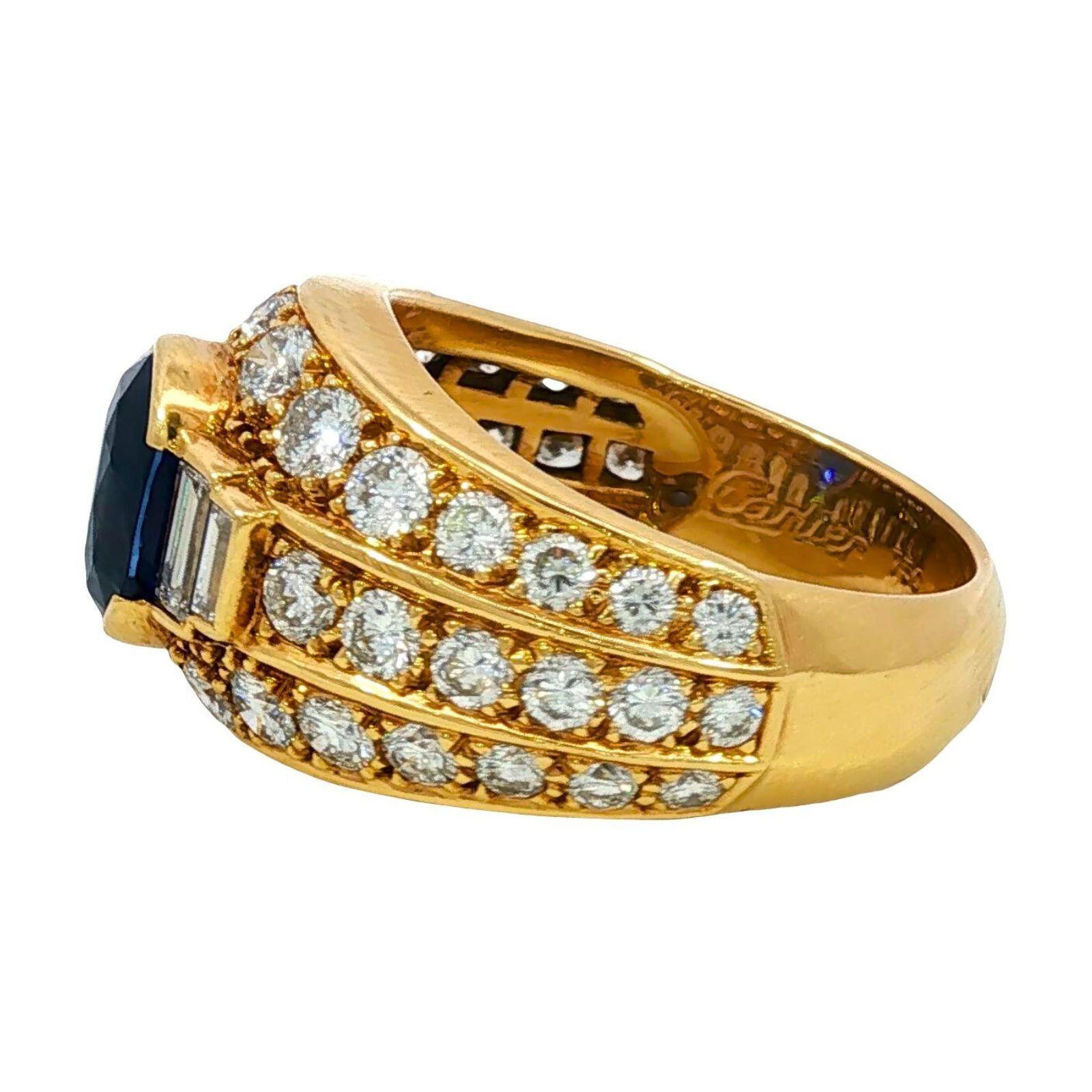 Cartier No Heat Anello con zaffiro e diamante blu reale in oro giallo 18 carati ~5.71ctw in vendita 1