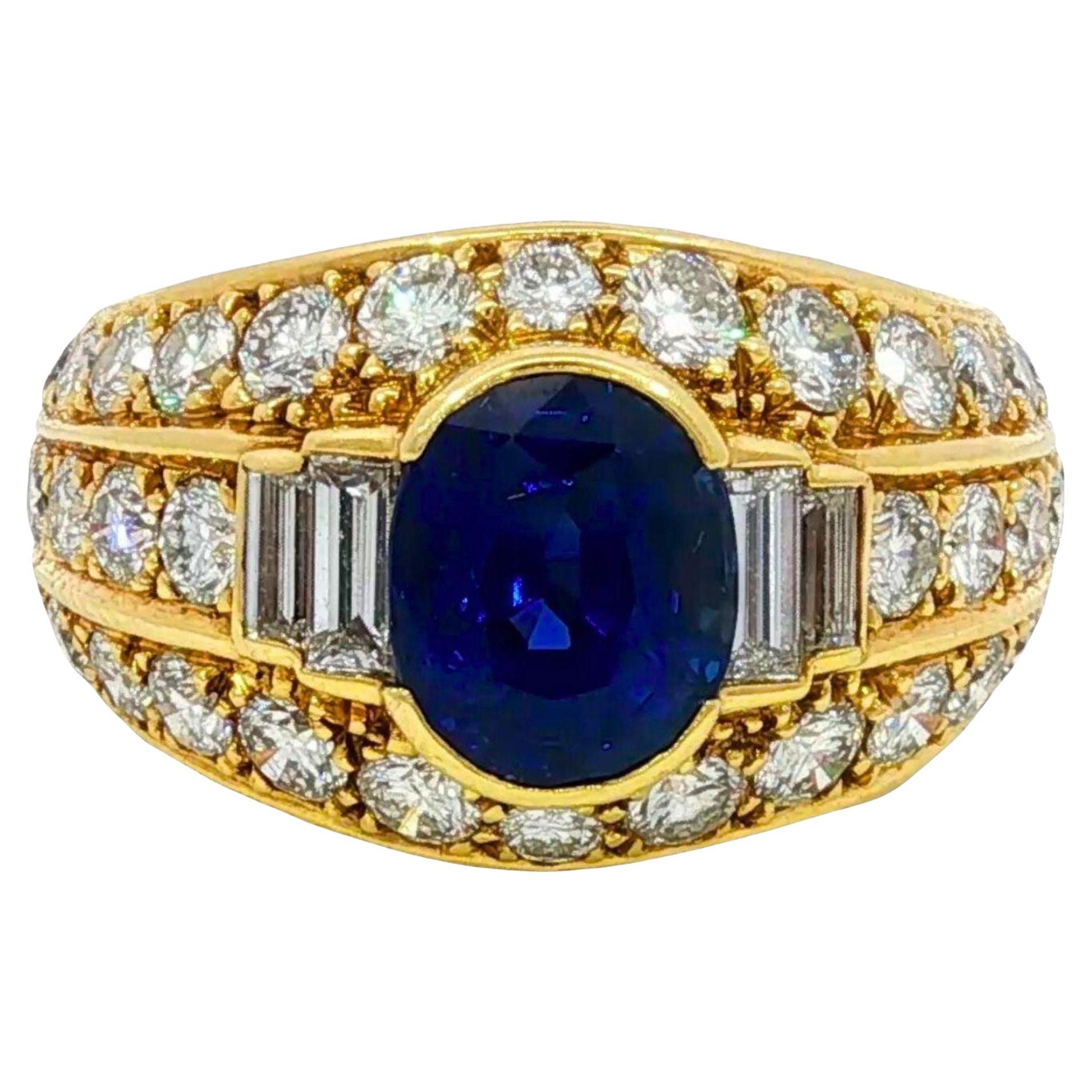 Cartier No Heat Sapphire Diamond Ring Royal Blue 18K Yellow Gold ~5.71ctw