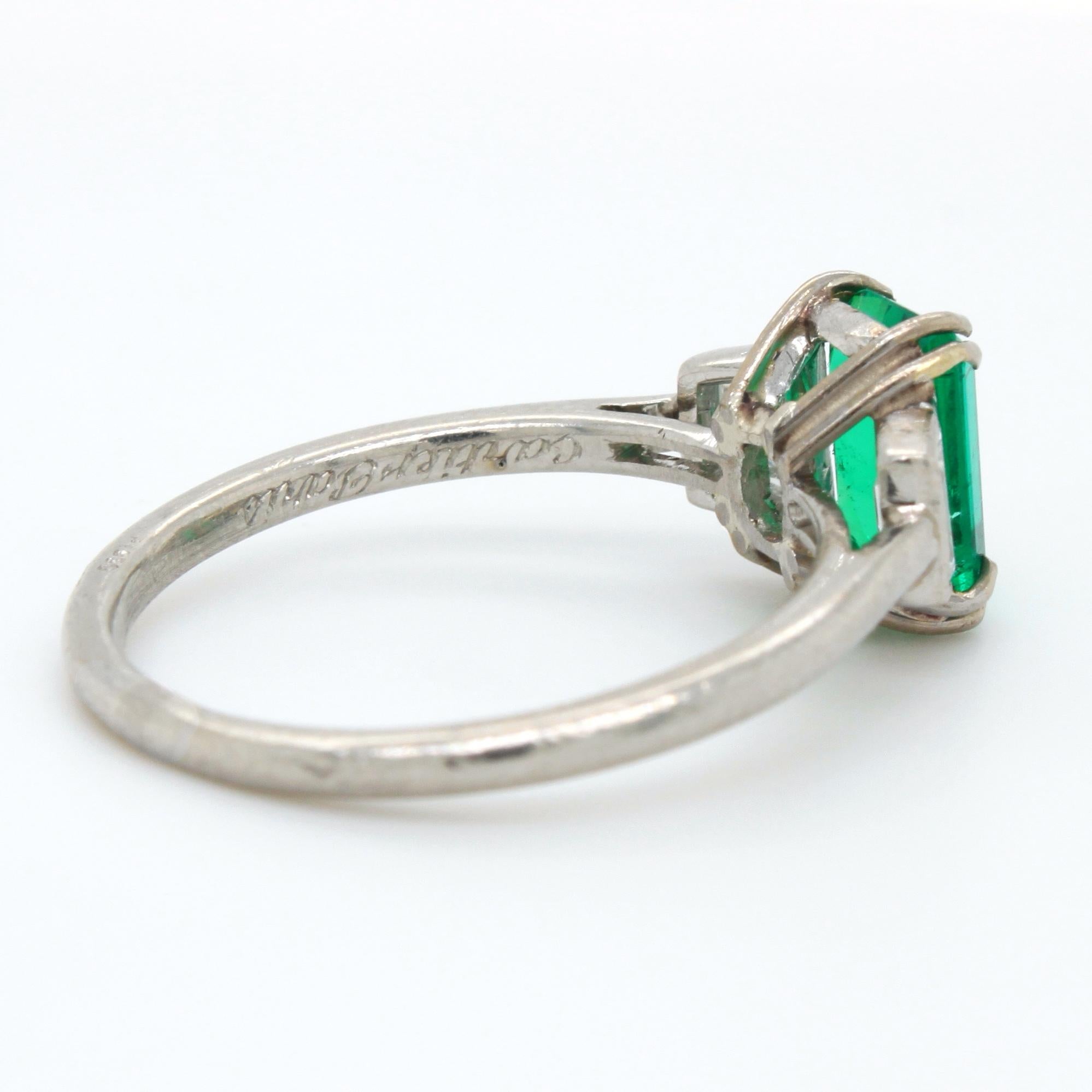 Emerald Cut Cartier No-Oil Emerald and Diamond Ring, Art Deco, ca. 1920s
