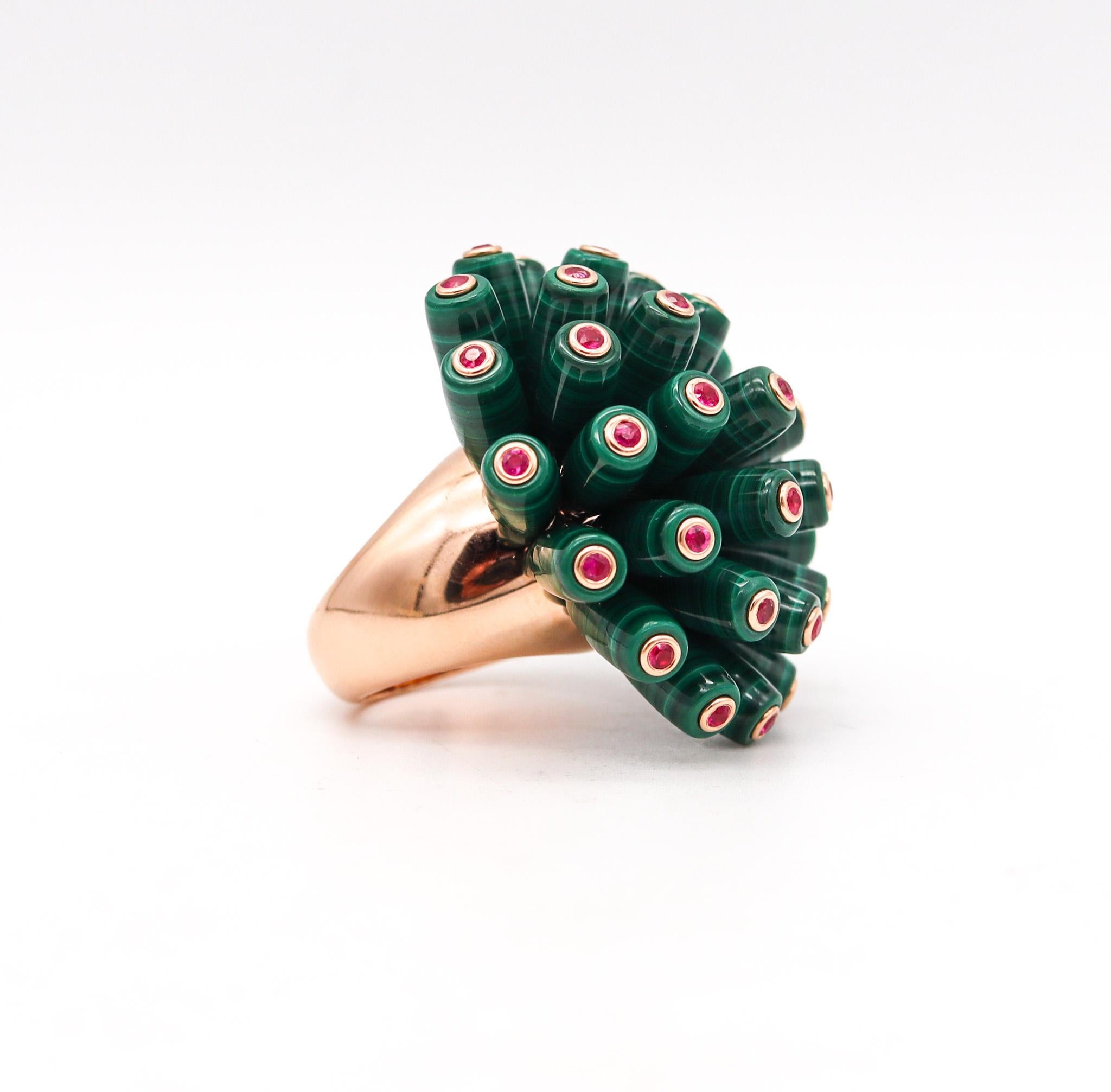 Modern Cartier Nouvelle Bague Cocktail Ring In 18Kt Gold With Malachite And Rubies