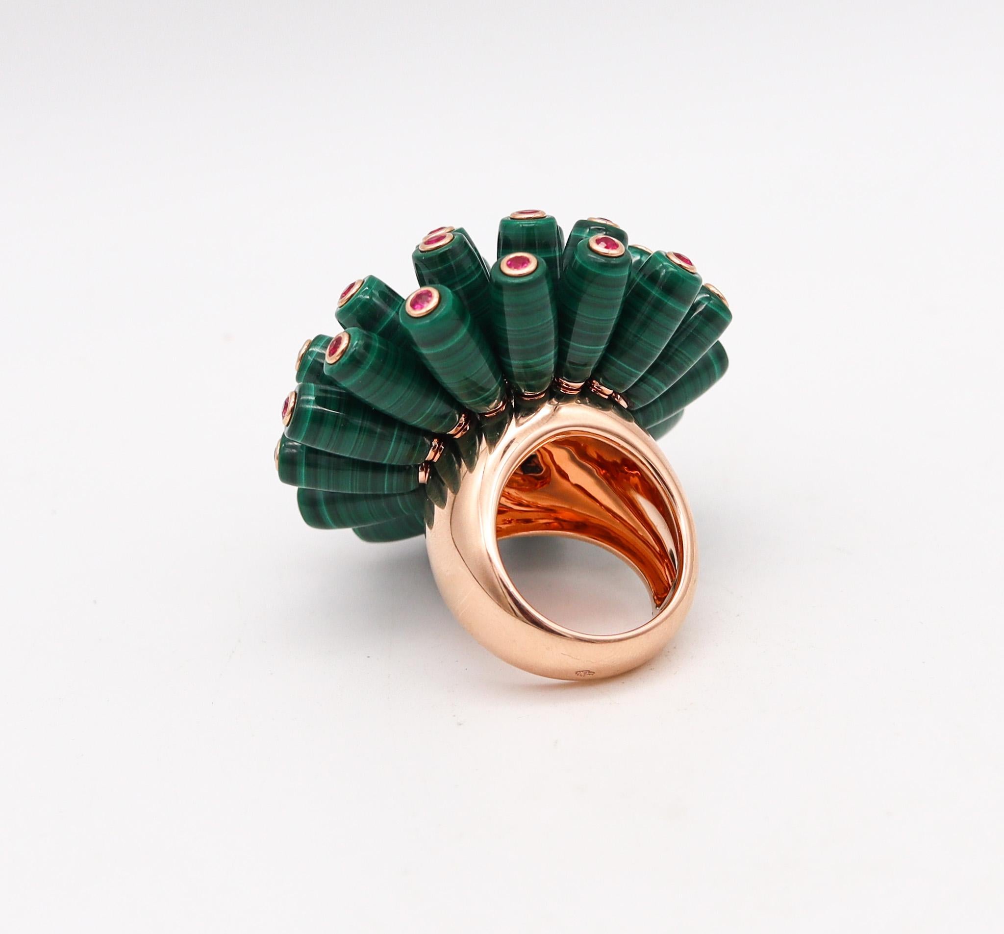 Cartier Nouvelle Bague Cocktail Ring In 18Kt Gold With Malachite And Rubies In Excellent Condition In Miami, FL