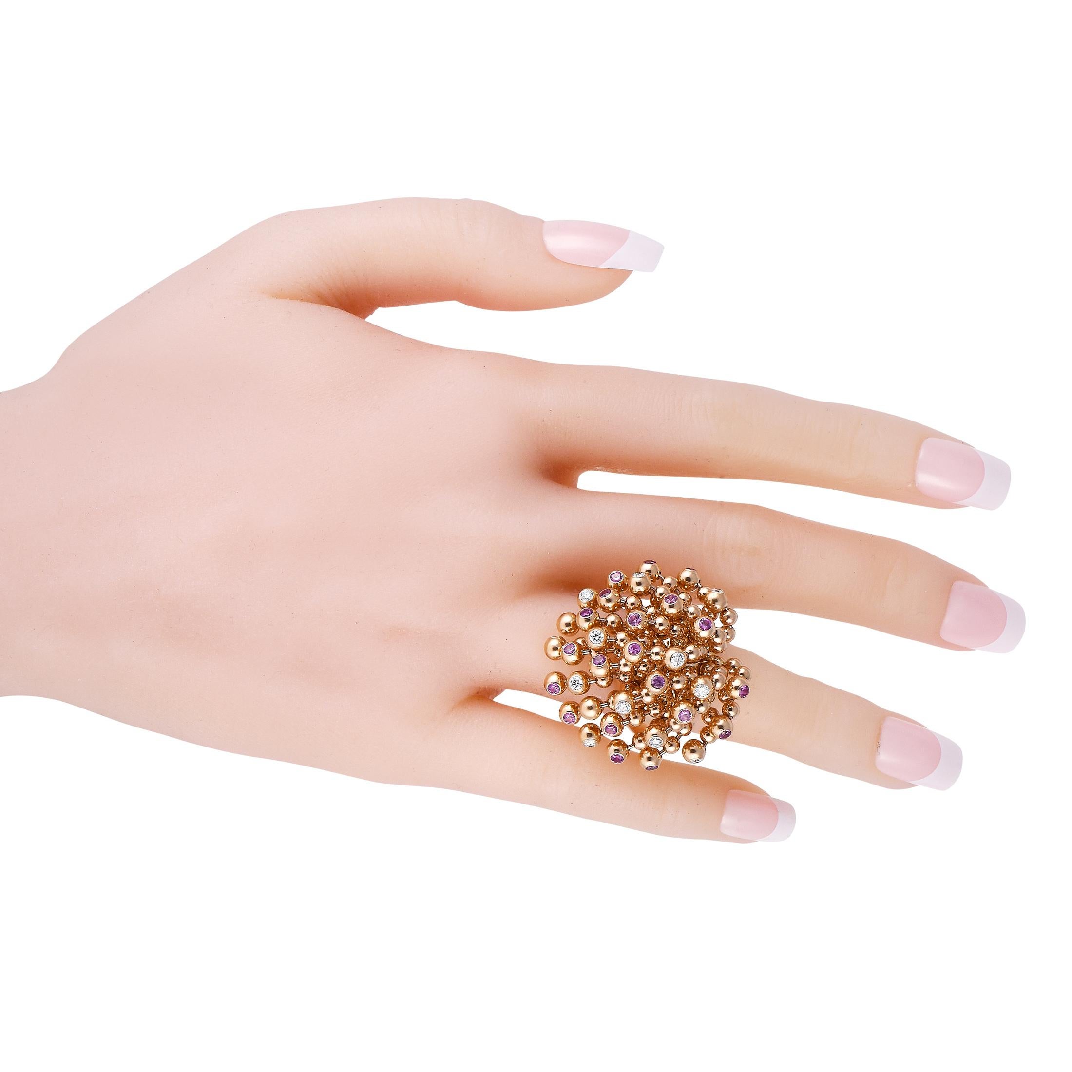 Cartier Nouvelle Vague Ring aus 18 Karat Roségold mit Diamanten und rosa Saphiren (Rundschliff)