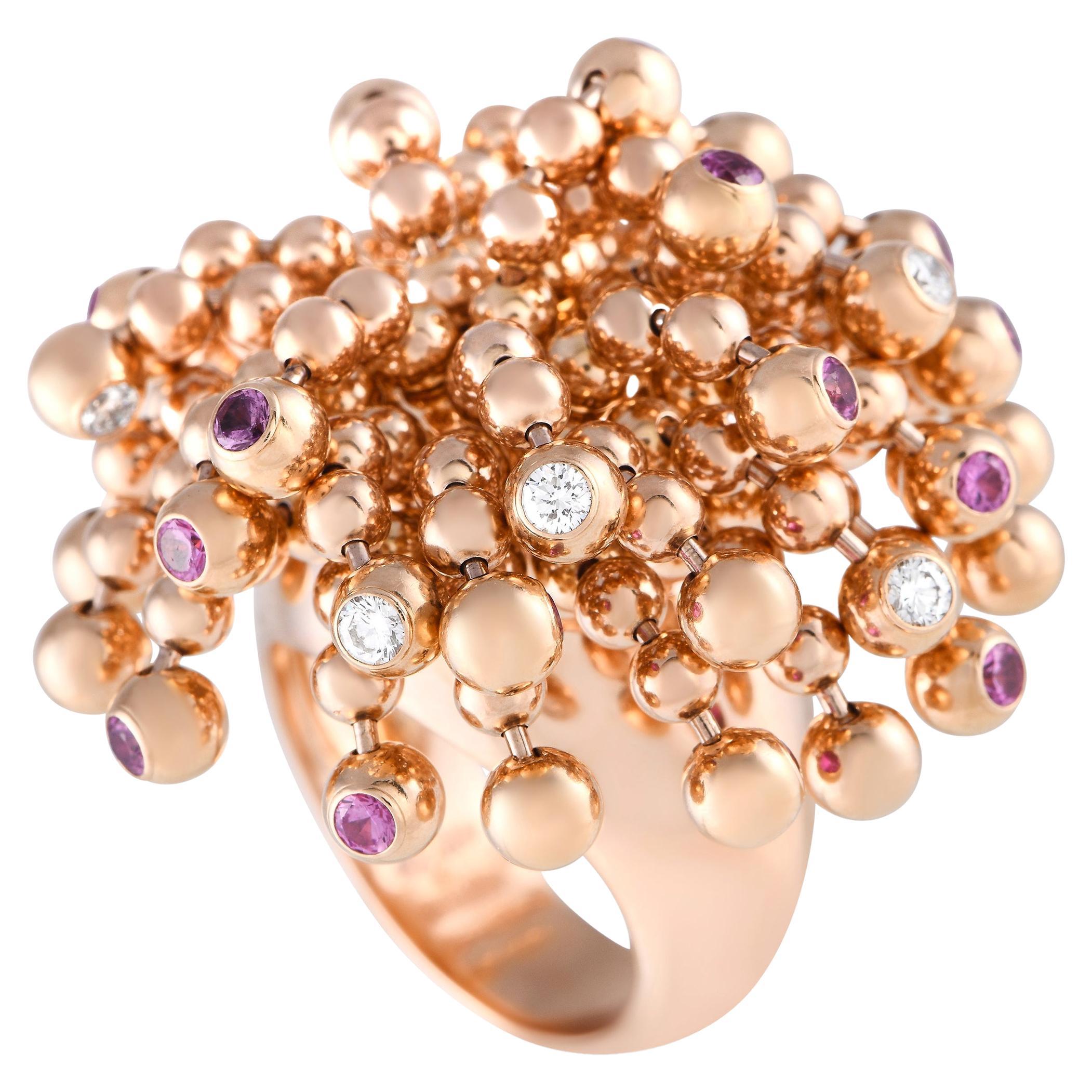 Cartier Nouvelle Vague 18k Rose Gold Diamond and Pink Sapphire Ring