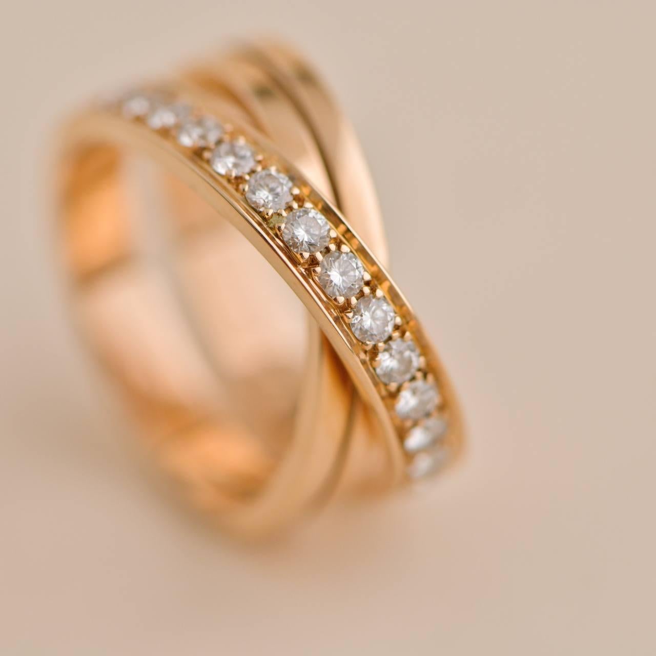 Cartier Nouvelle Vague Diamond Cross Over Rose Gold Ring In Excellent Condition For Sale In Banbury, GB