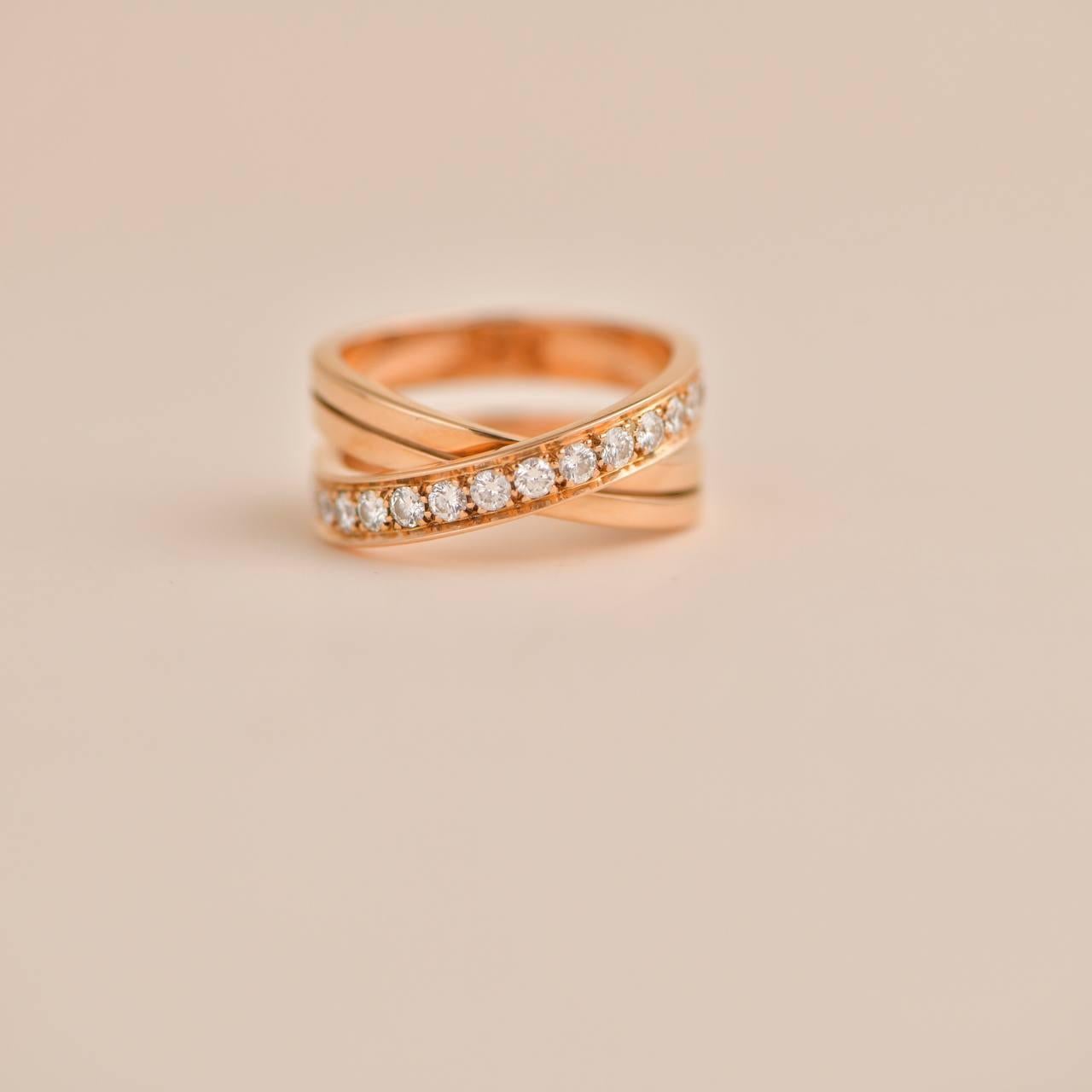 Women's or Men's Cartier Nouvelle Vague Diamond Cross Over Rose Gold Ring For Sale