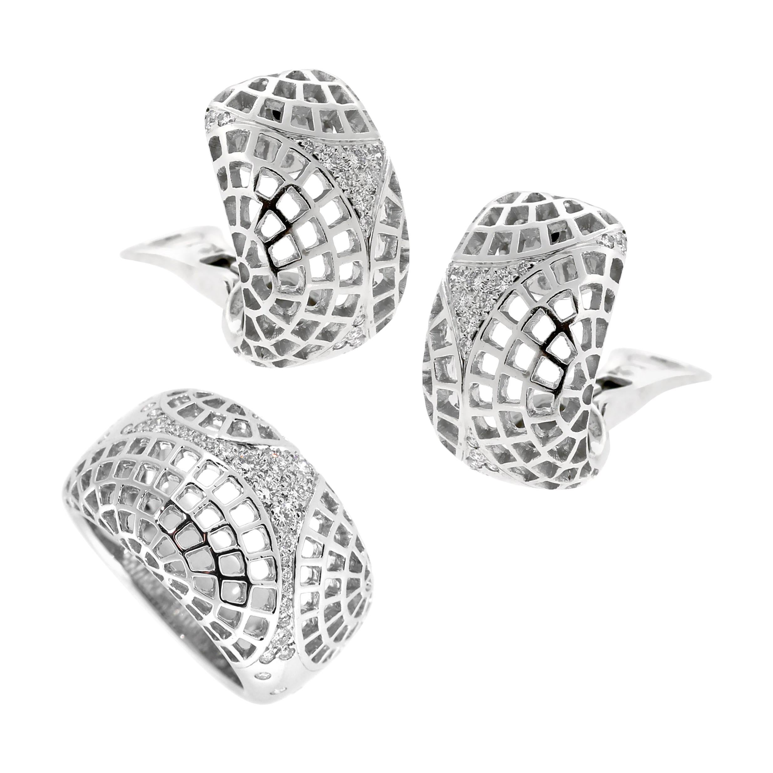 Cartier Nouvelle Vague Diamond White Gold Earring & Ring Set For Sale