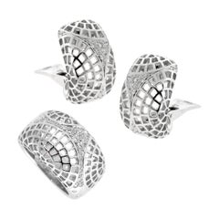 Retro Cartier Nouvelle Vague Diamond White Gold Earring & Ring Set