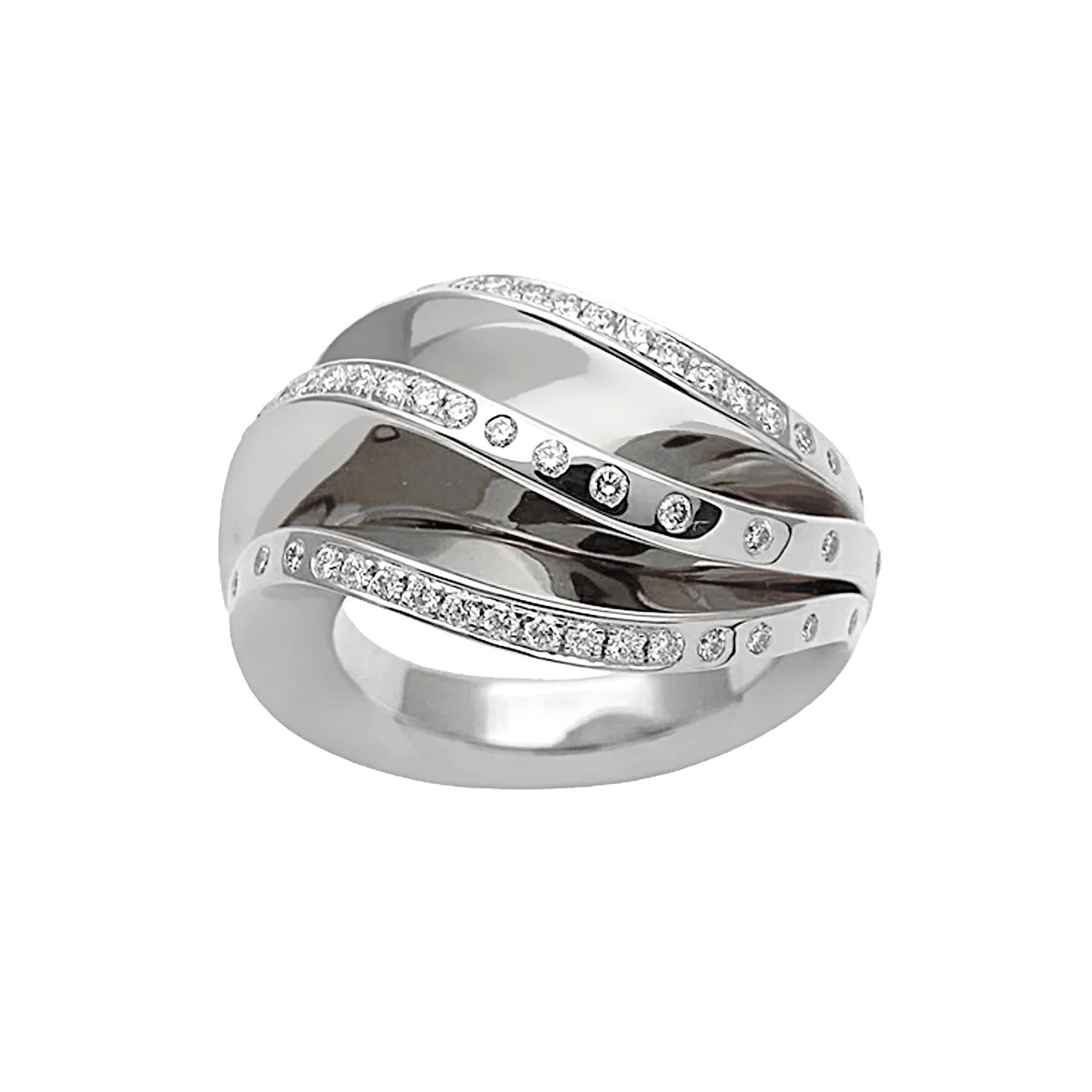Cartier Nouvelle Vague Wave Diamond 18k White Gold Cocktail Ring Sz 6