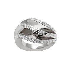 Cartier Nouvelle Vague Wave Diamond 18k White Gold Cocktail Ring Sz 6