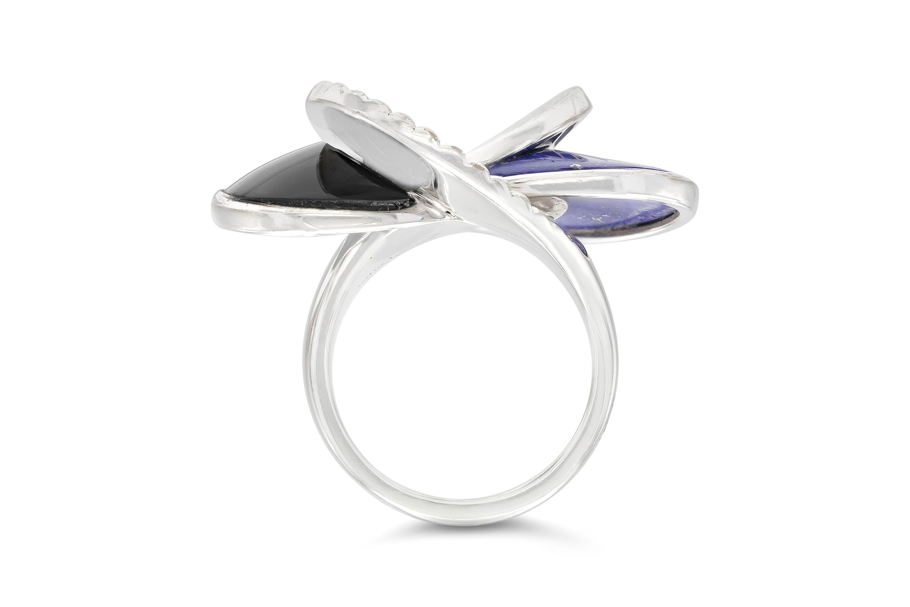 Round Cut Cartier Nouvelle Vogue Ring with Lapis Onyx and Diamonds