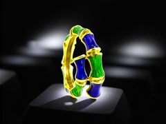 Cartier NY Colorful 18K Yellow Gold with Blue and Green Enamel Vintage Ring