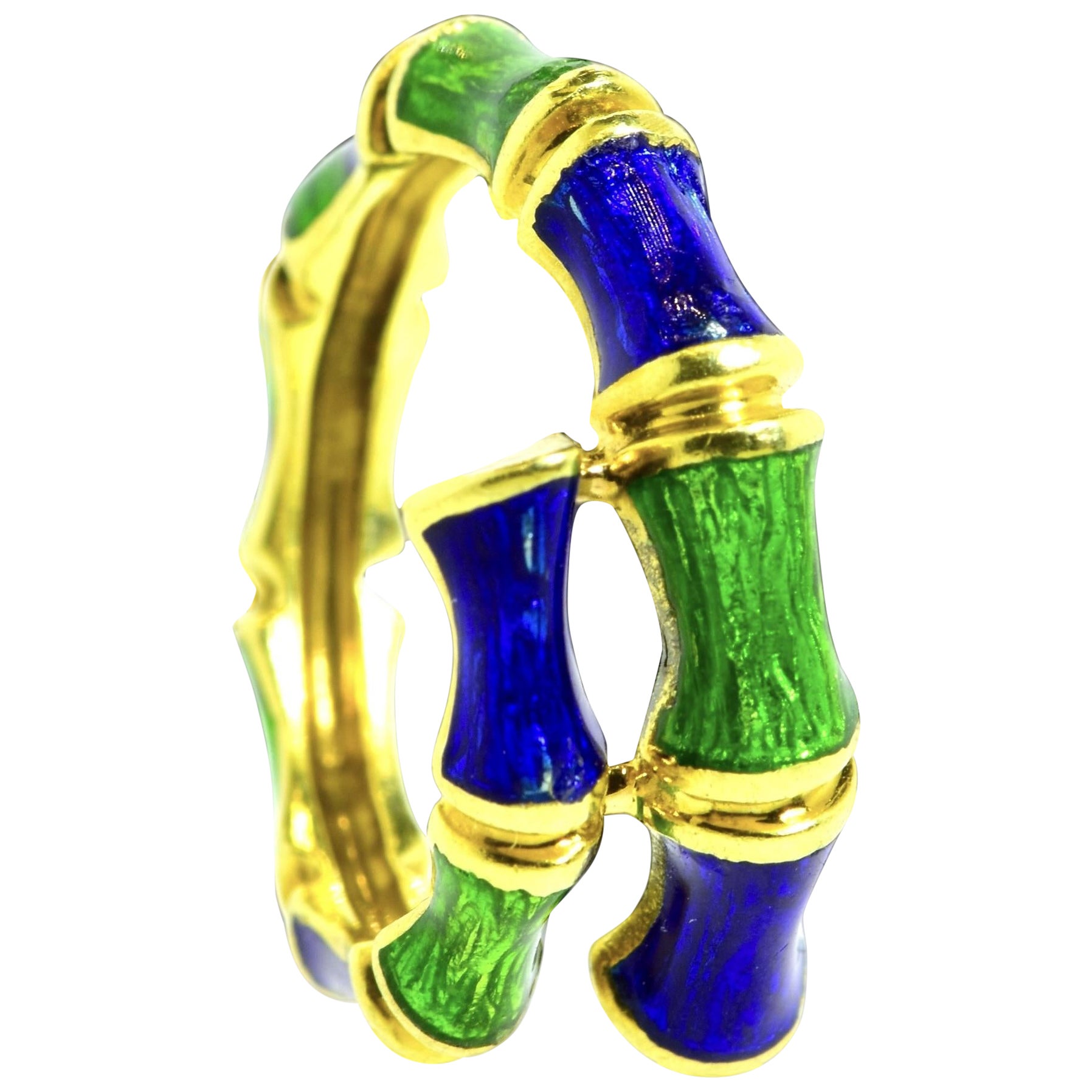Cartier NY Colorful 18K Yellow Gold with Blue and Green Enamel Vintage Ring (bague vintage en or jaune 18K avec émail bleu et vert)