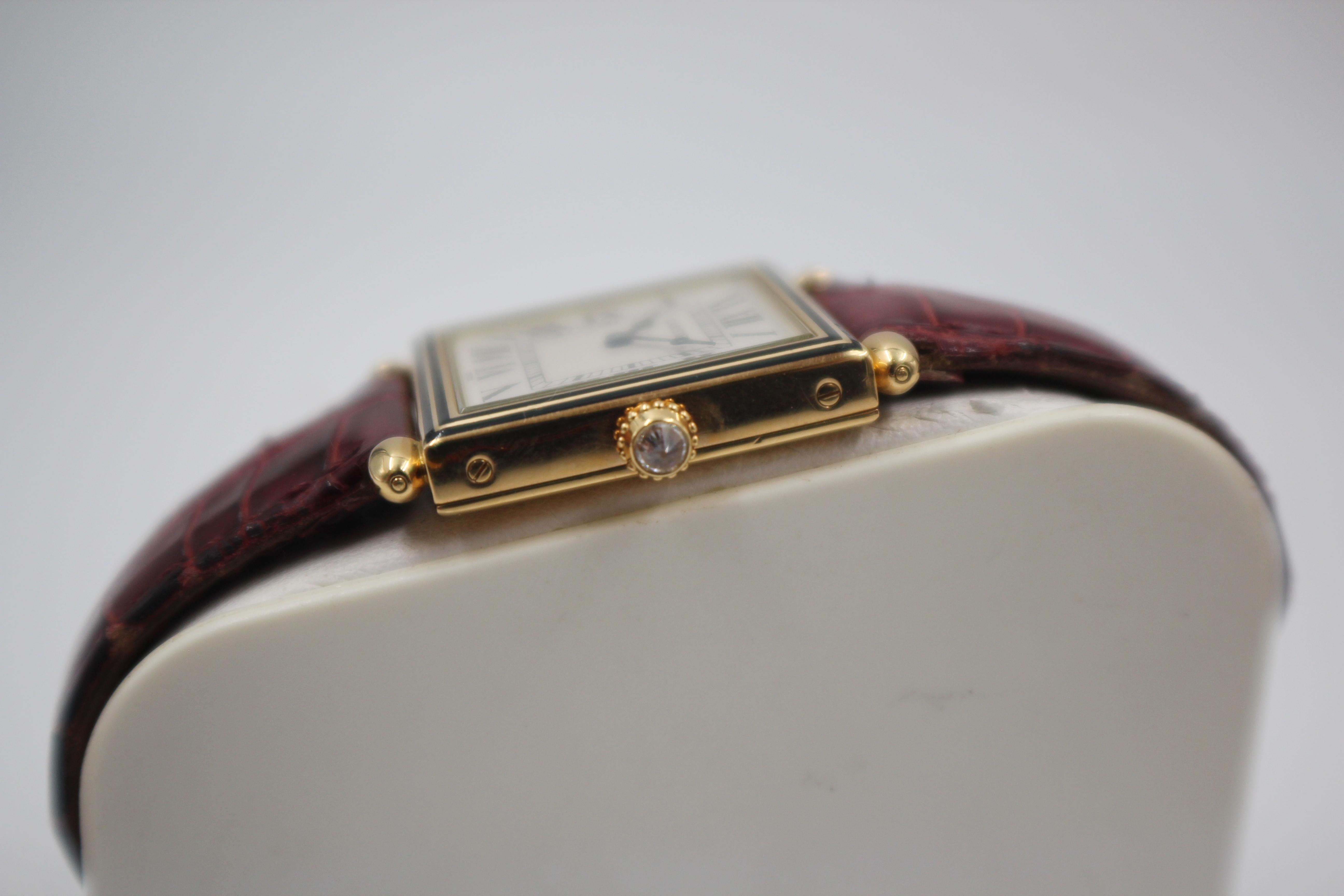 Cartier Obus Carree 1990 Boîtier en émail noir et aiguilles Breguet 24mm D'occasion en vente 1