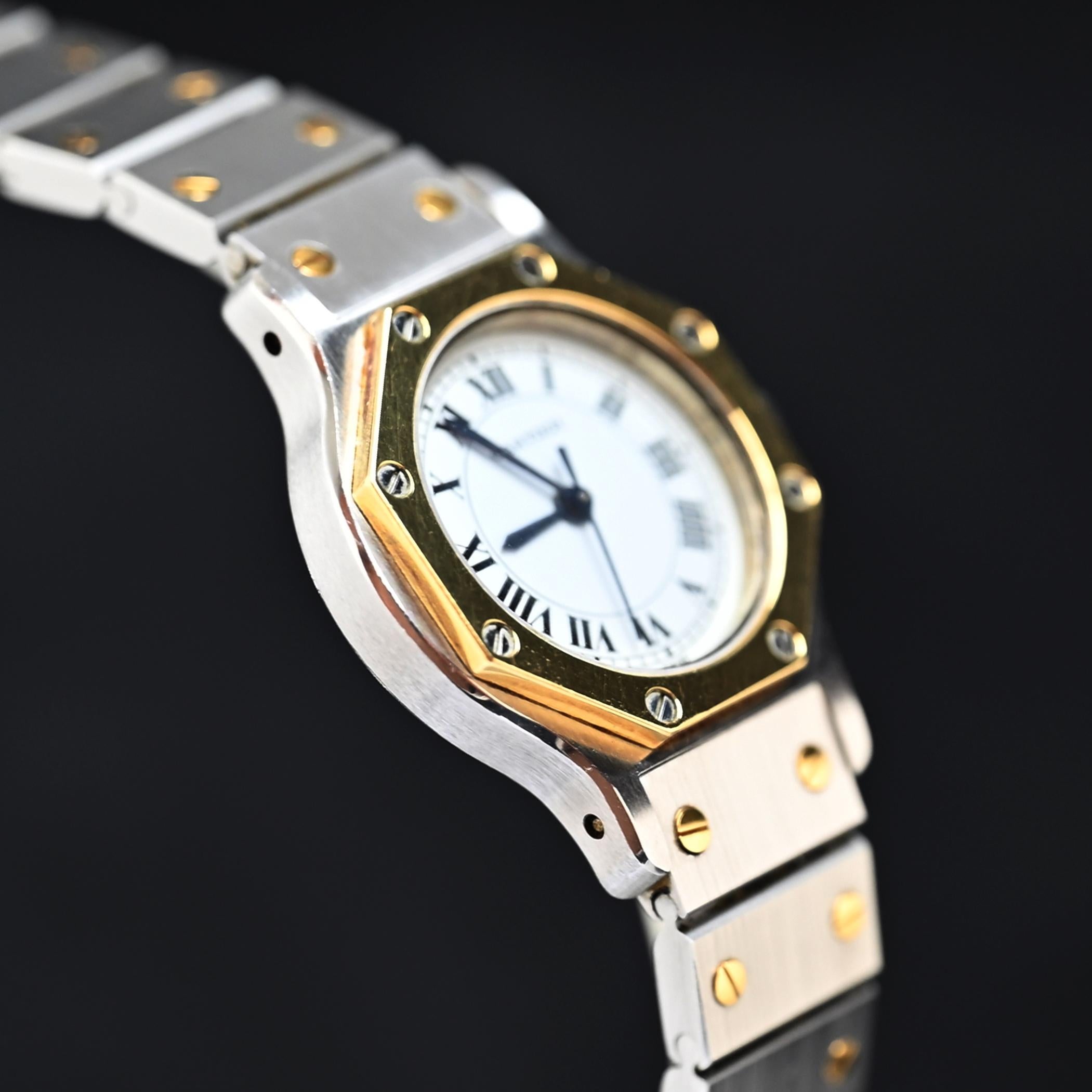 Cartier Octagon 25mm Zweifarbiges 18K YG & Edelstahl Santos Auto. 0907, 1980er Jahre für Damen oder Herren