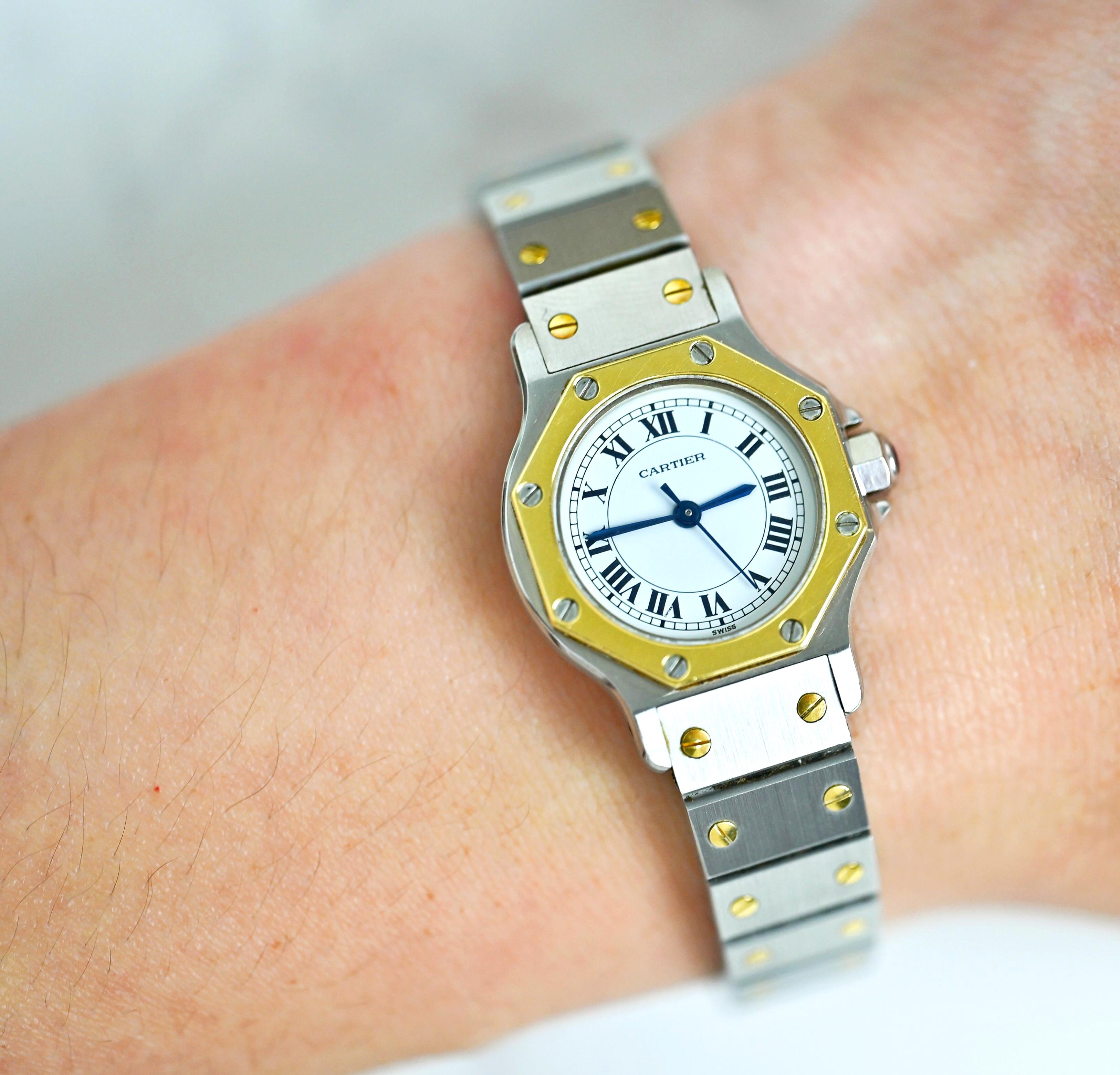 Cartier Octagon 25mm Zweifarbiges 18K YG & Edelstahl Santos Auto. 0907, 1980er Jahre 4