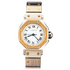 Cartier Octagon 25mm Zweifarbiges 18K YG & Edelstahl Santos Auto. 0907, 1980er Jahre