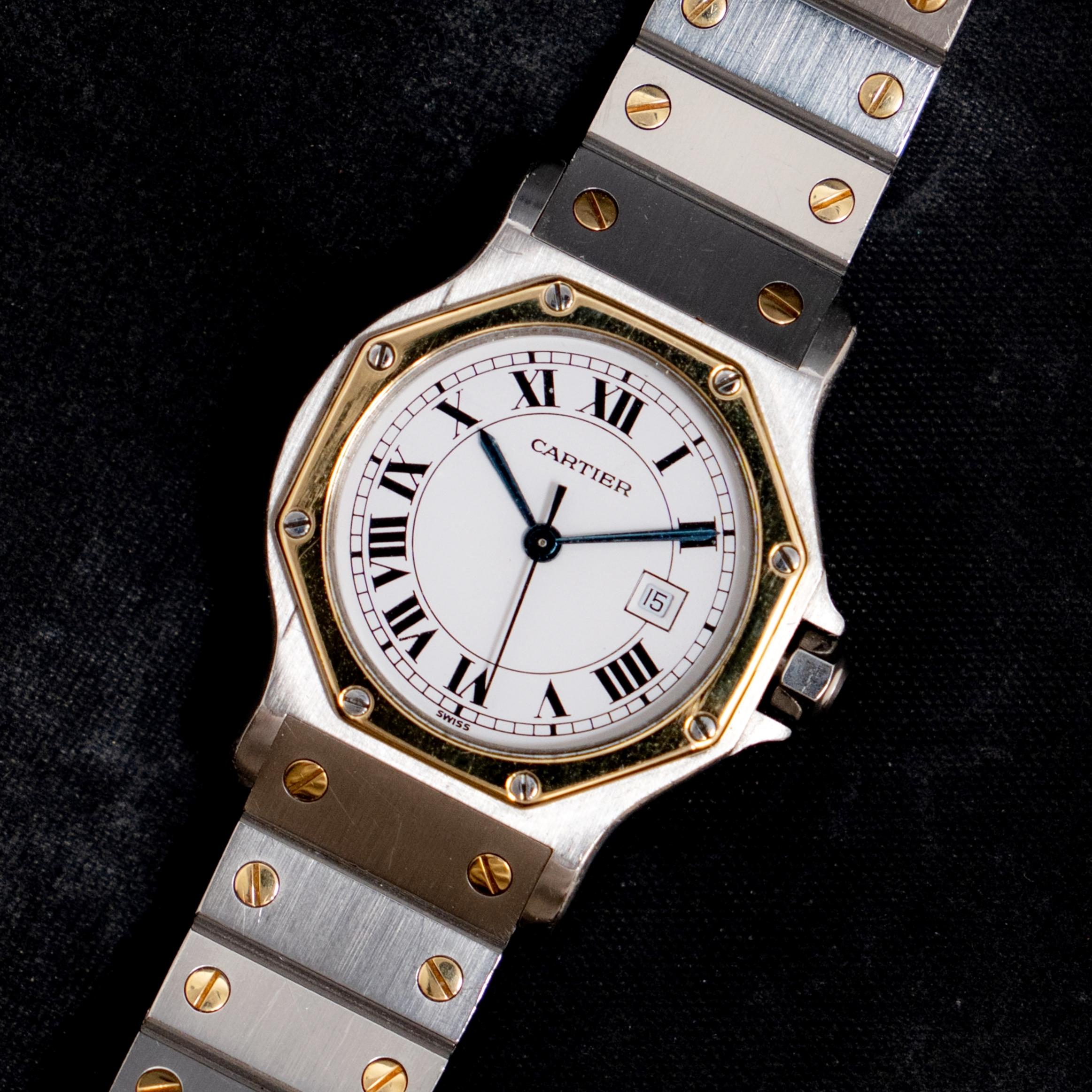 Brand: Cartier
Model: Santos Ronde Octagon
Year: 1980 – 1990’s
Serial Number: 2966xxxxx
Reference: C03921

Cartier’s one the most significant model, “The Santos Dumont” is literally the grandfather of the Cartier watch collection. With its unique