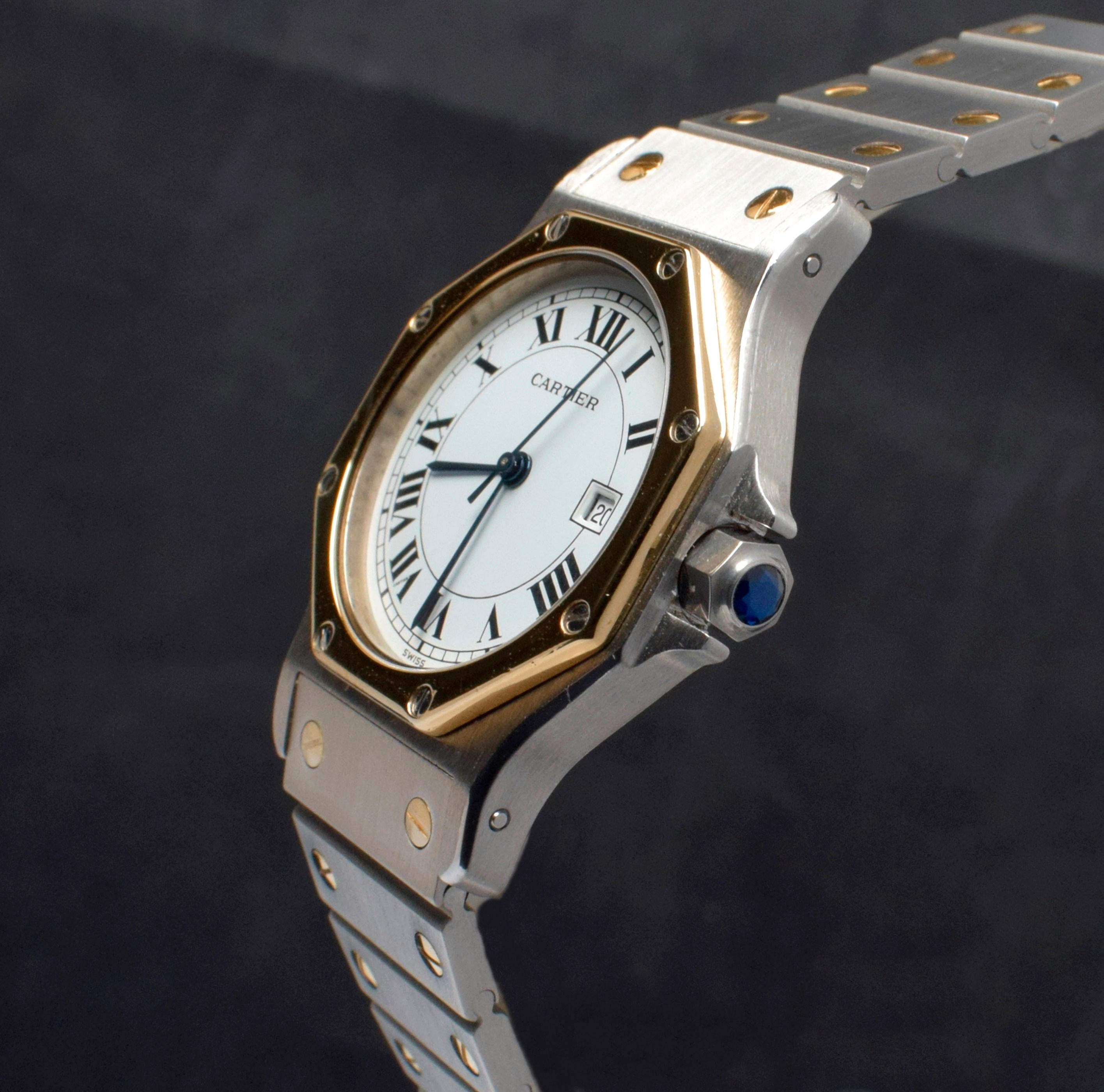Women's or Men's Cartier Octagon Two-Tone 18K YG & Stainless Steel  Auto. w/service paper, 1980s