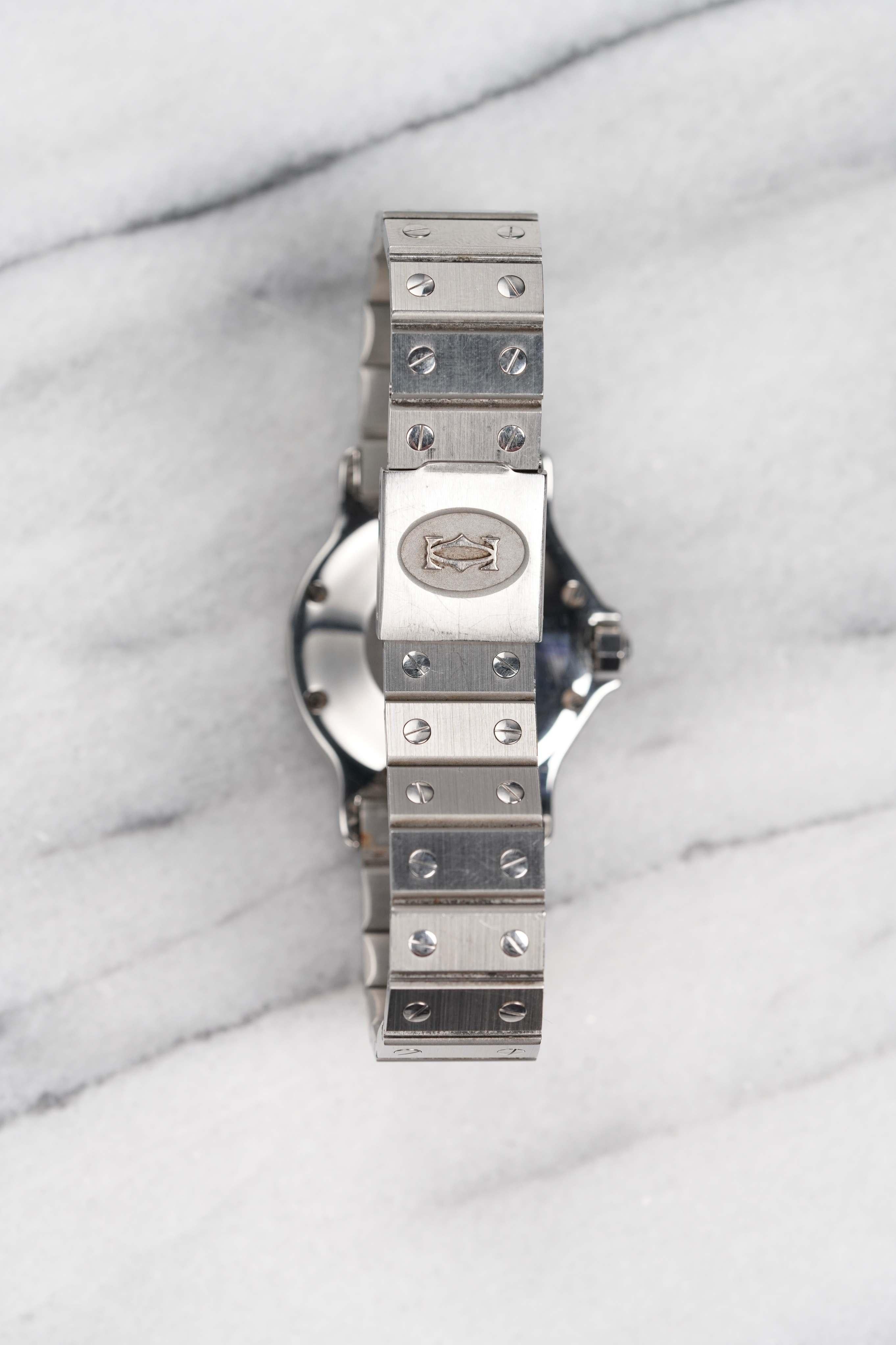 De los hombres Reloj Cartier Octógono Blanco Esfera Romana, Años 1980-90 en venta