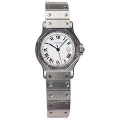 Reloj Cartier Octógono Blanco Esfera Romana, Años 1980-90