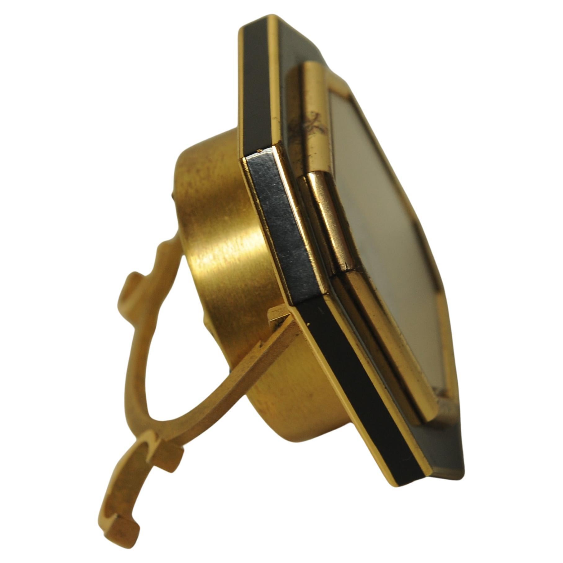 20th Century Cartier Octagonal Mechanical 8-Day Movement Desk Clock Gilt Metal Black Enamel