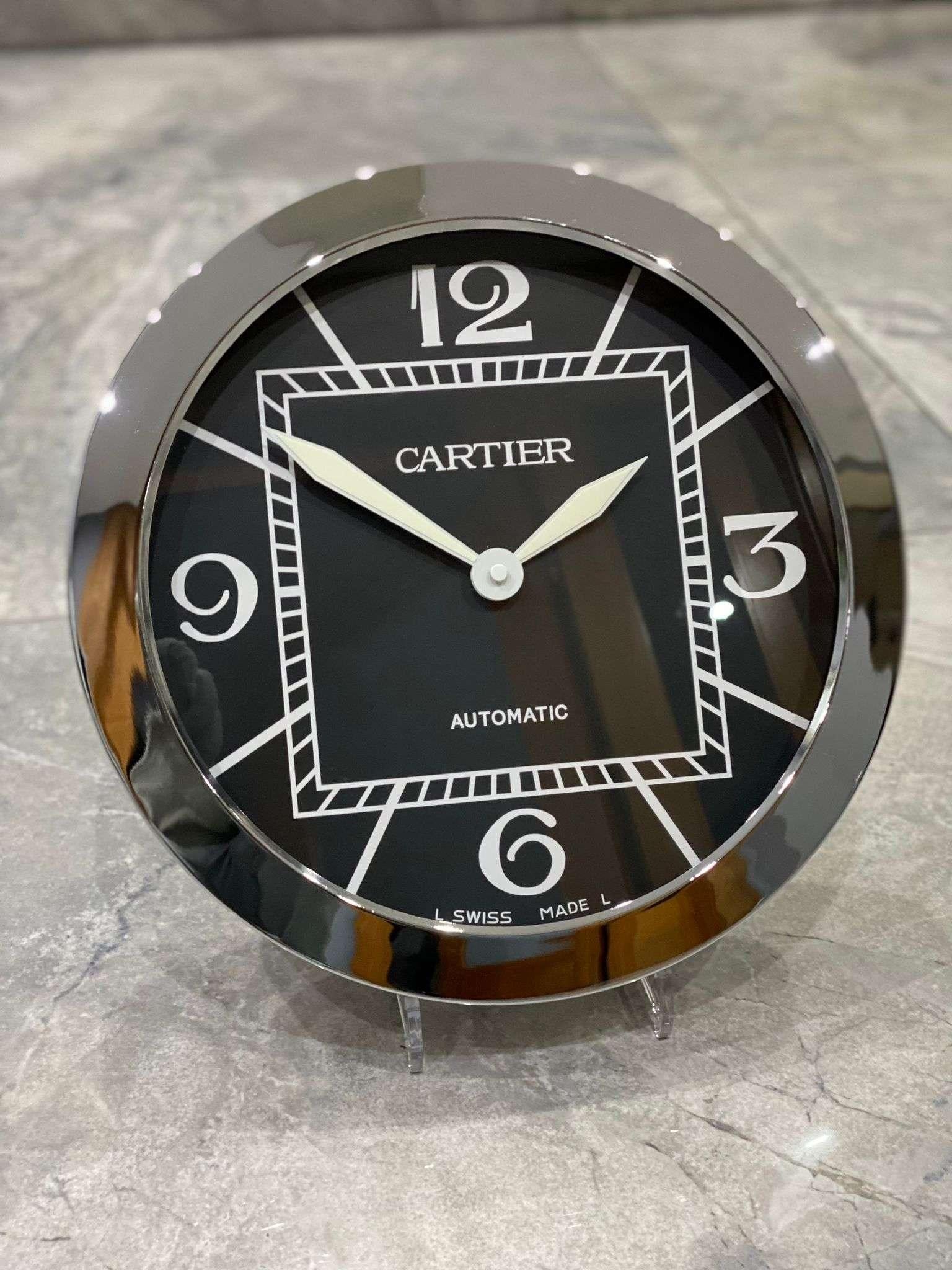 Cartier Officially Certified Silver Chrome & Black Wall Clock  In Good Condition For Sale In Nottingham, GB