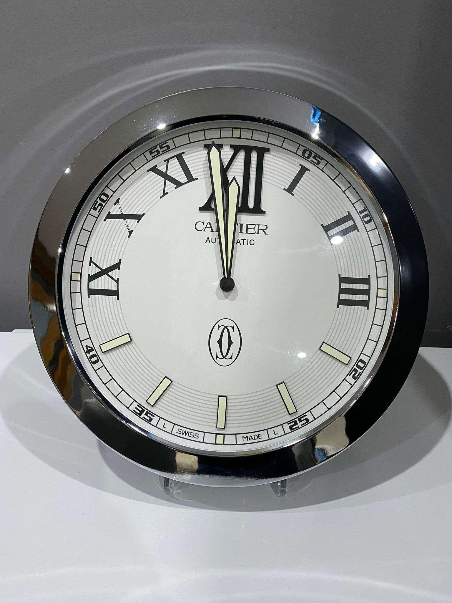 Cartier Officially Certified Silver Chrome Wall Clock  In Good Condition For Sale In Nottingham, GB