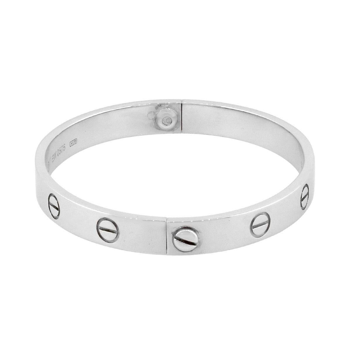 Designer: Cartier
Material: 18k White Gold
Style: White Gold LOVE Bracelet
Bangle Size: Size 16
Additional Details: This item includes Cartier papers and Cartier screwdriver!
SKU: G9437
