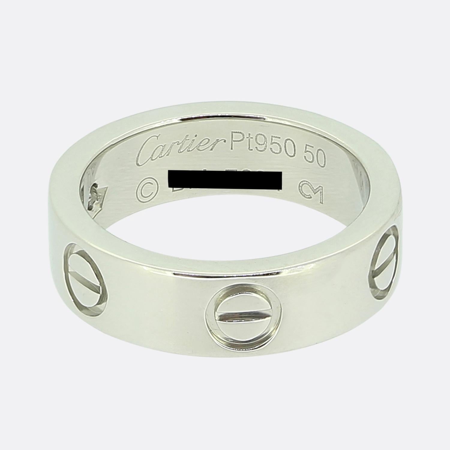 Here we have an 18ct white gold ring world the renowned luxury jewellery house of Cartier. This ring forms part of their LOVE collection and showcases a single round brilliant cut diamonds alongside the iconic screw motif.

Condition: Used