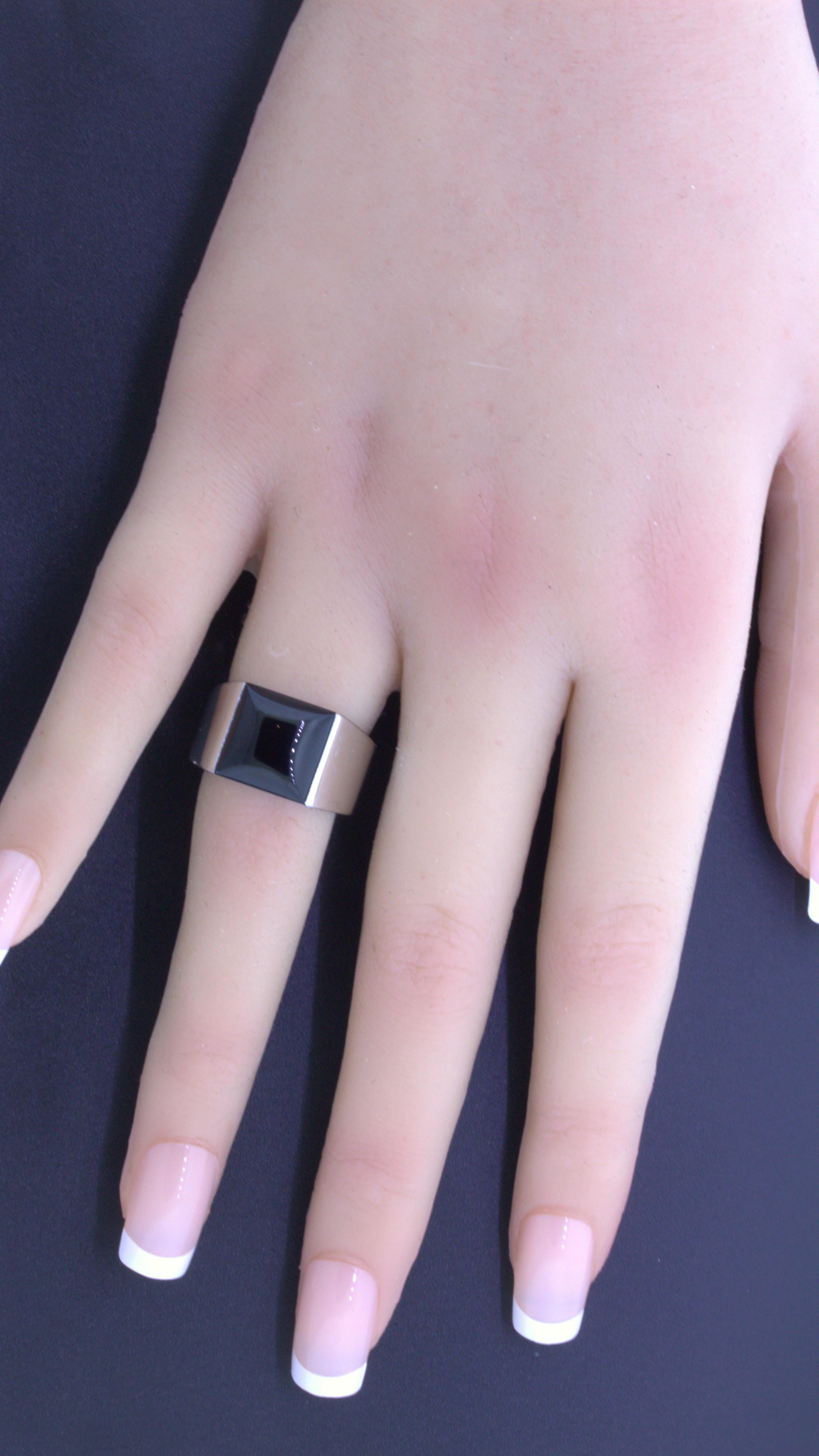 Women's or Men's Cartier Onyx 18k White Gold Tank Ring For Sale