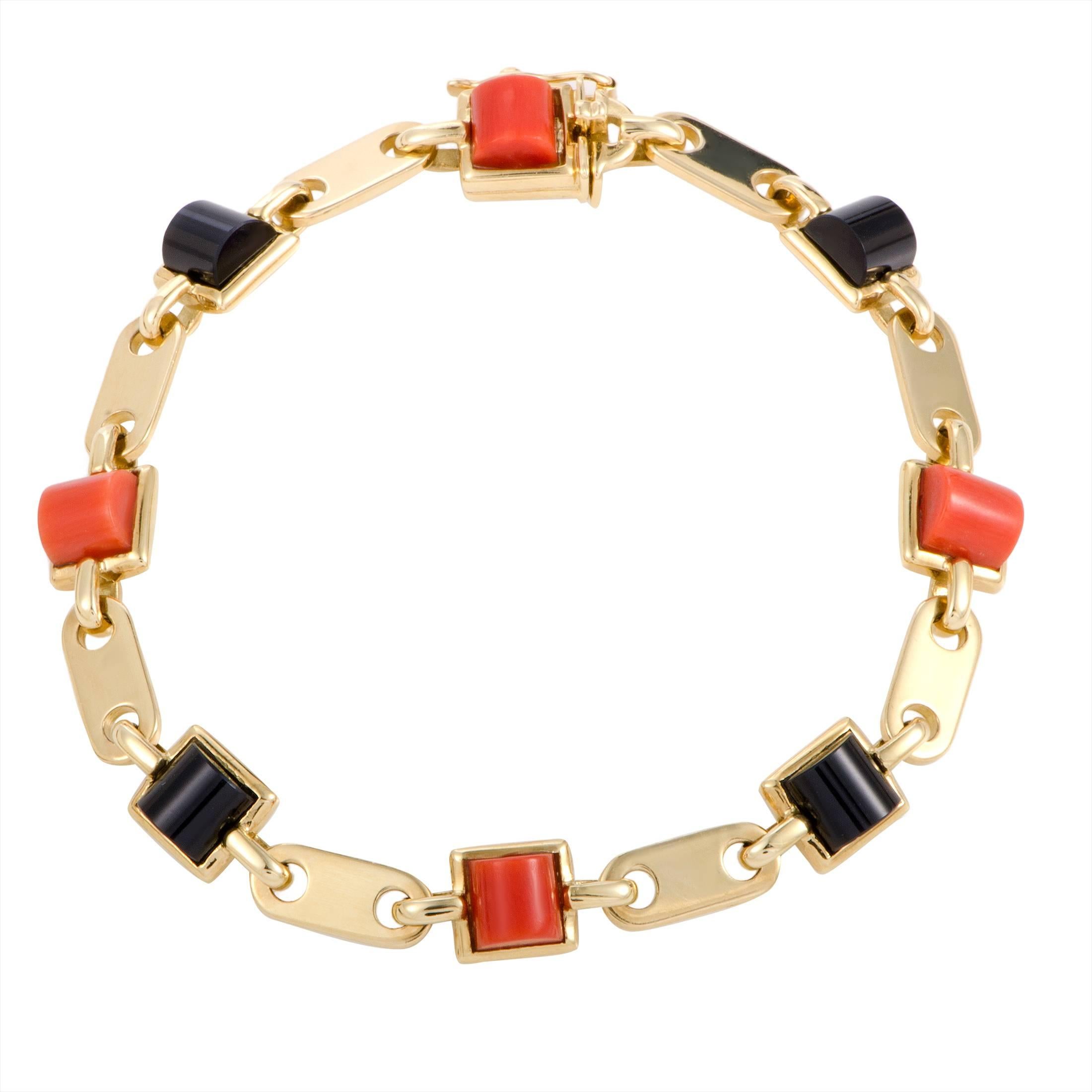 Cartier Onyx and Coral Yellow Gold Link Bracelet