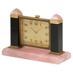 Cartier Onyx and Rose Quartz Desk Clock