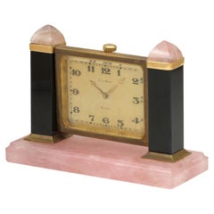 Antique Cartier Onyx and Rose Quartz Desk Clock