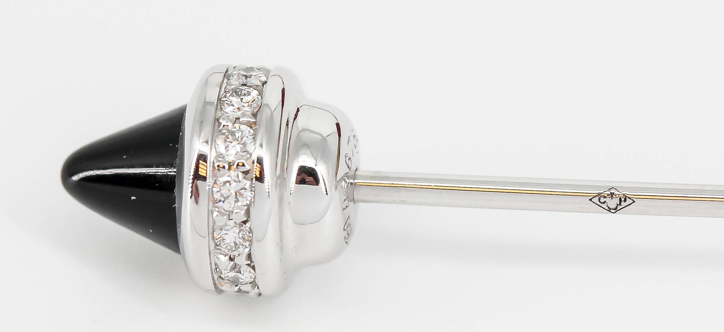Cartier Onyx, Diamond and White Gold Jabot Pin 2