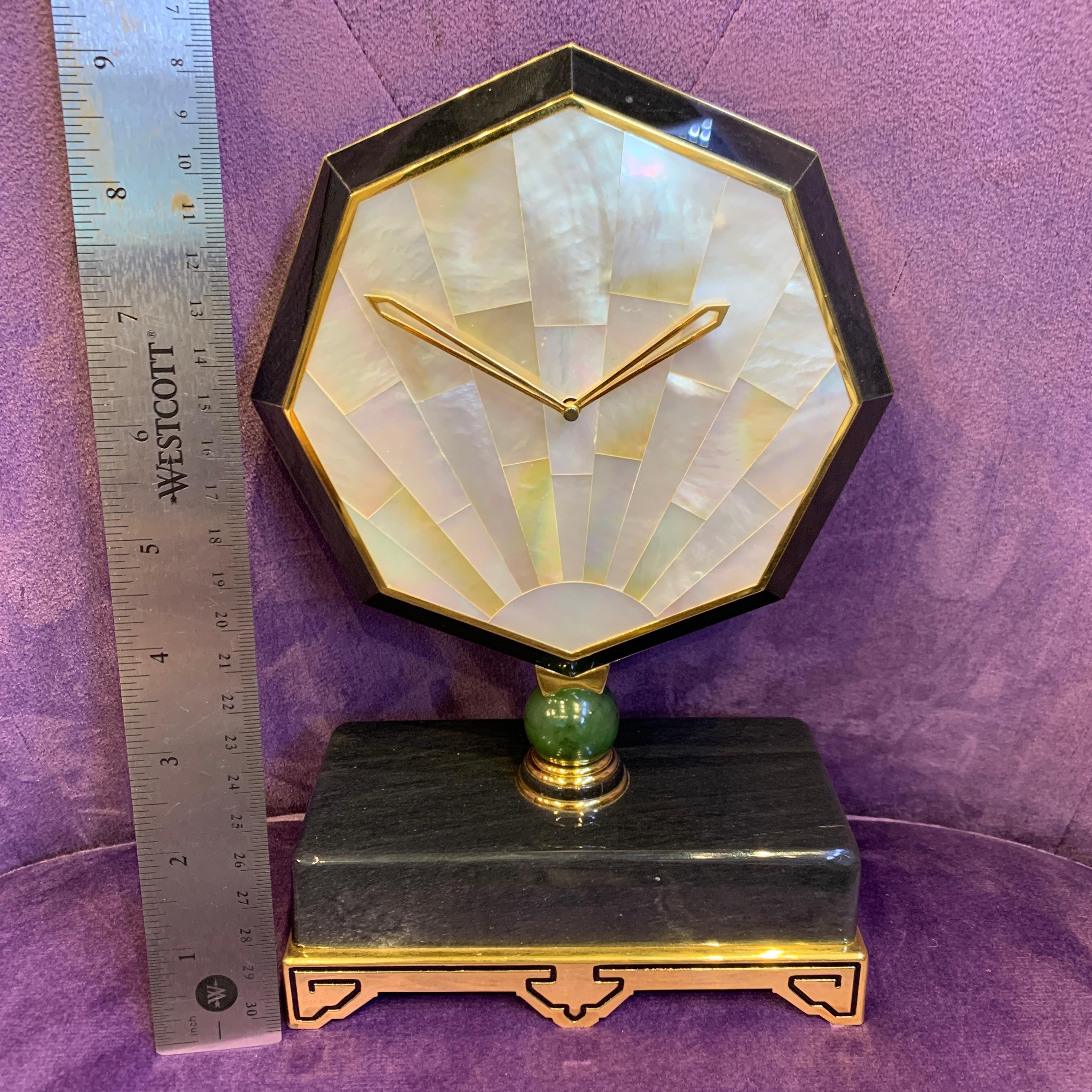 Cartier Onyx & Mother of Pearl Desk Clock For Sale 10