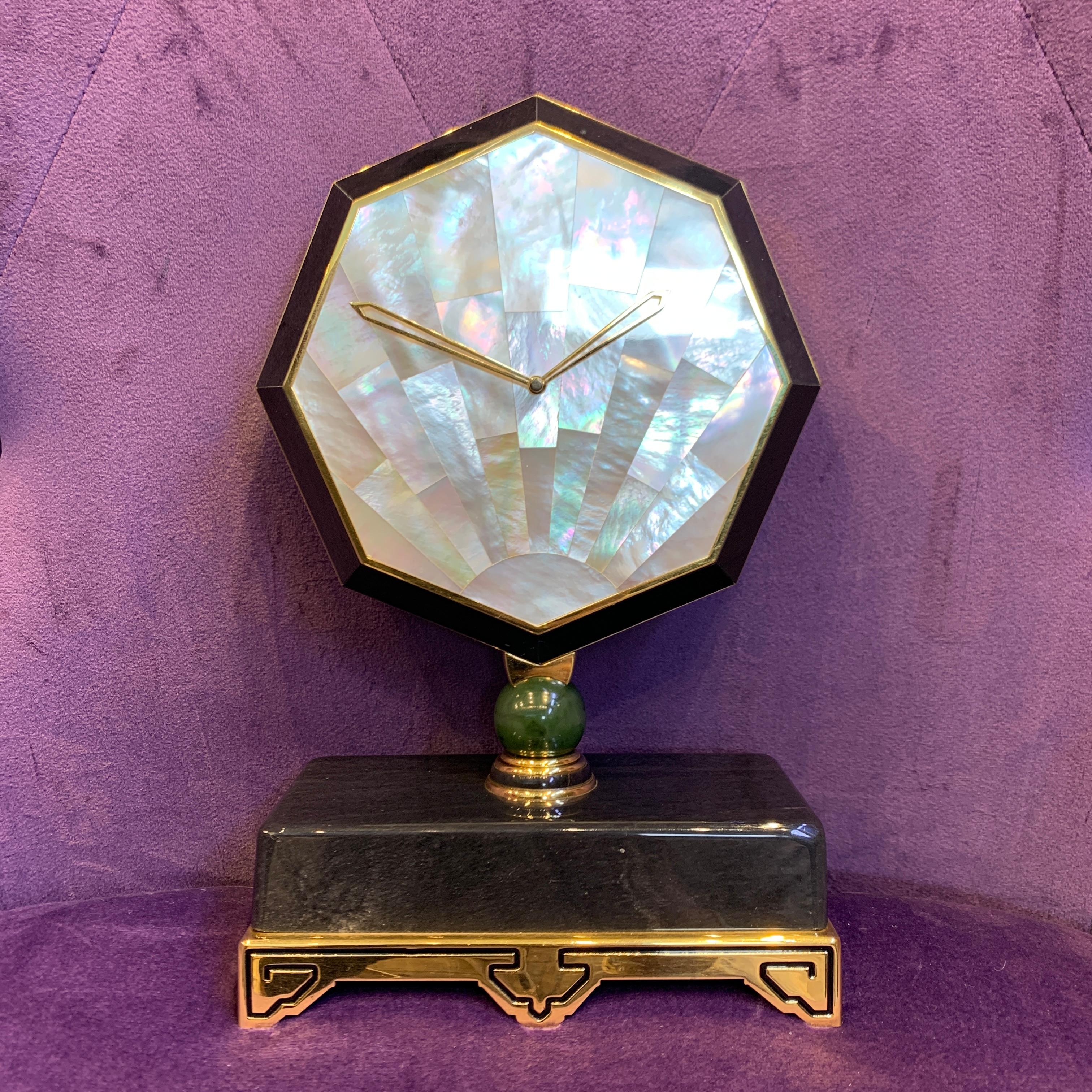 Cartier Onyx & Mother of Pearl Desk Clock In Excellent Condition For Sale In New York, NY