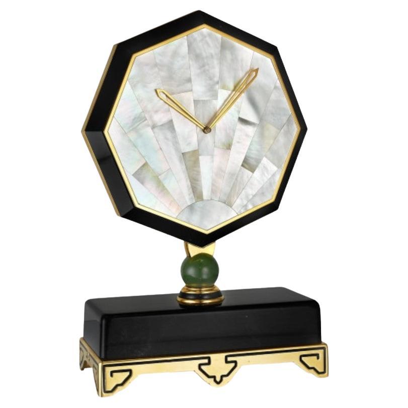 Cartier Onyx & Mother of Pearl Desk Clock For Sale