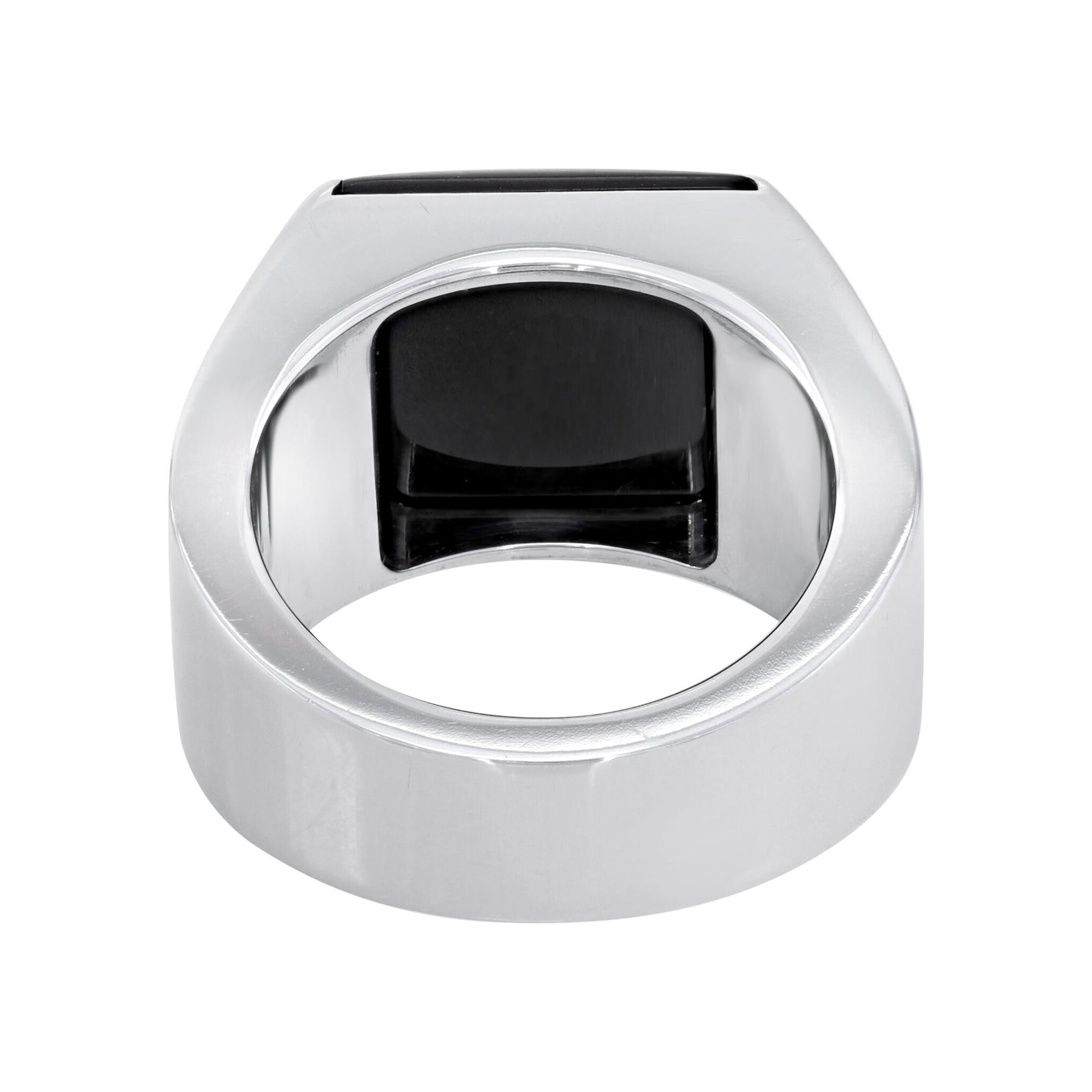 Square Cut Cartier Onyx Tank Ring 18k White Gold For Sale
