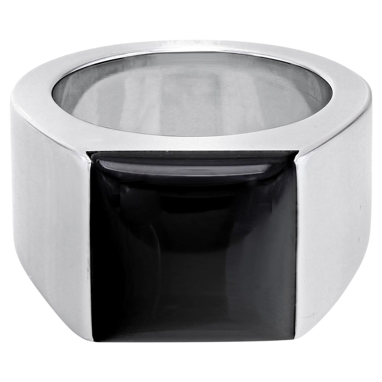 Cartier Onyx Tank Ring 18k White Gold For Sale