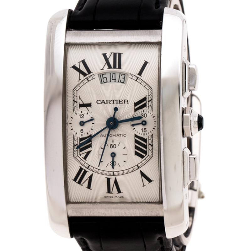 Contemporary Cartier Opaline 18K White Gold Tank Americaine 2894 Men's Wristwatch 31.40 mm