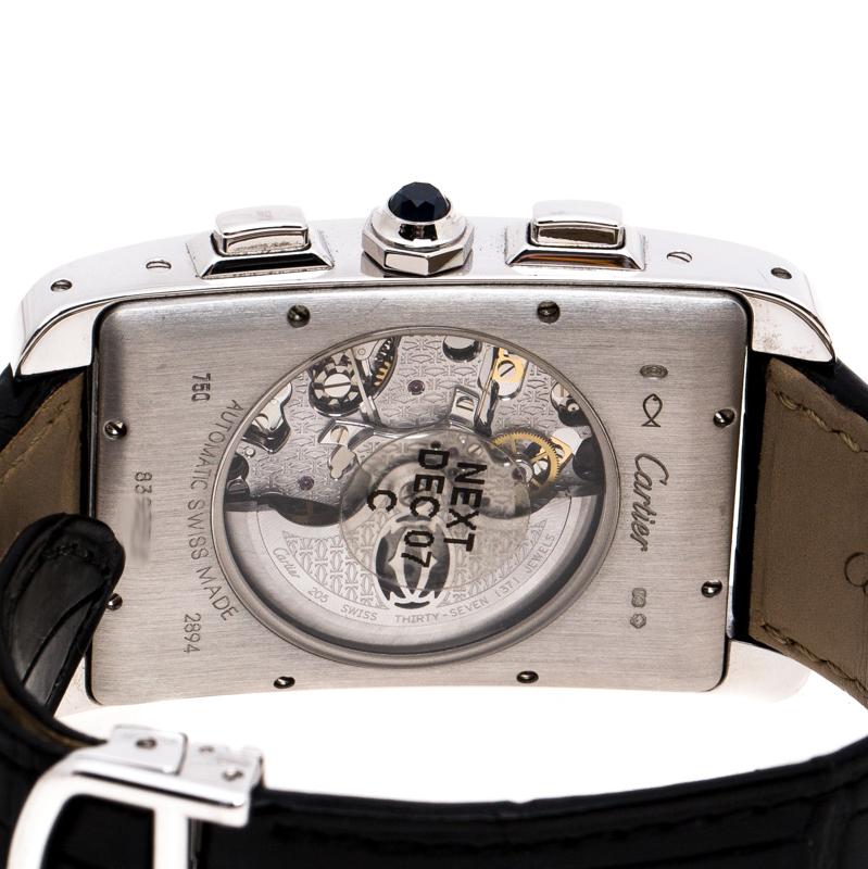Cartier Opaline 18K White Gold Tank Americaine 2894 Men's Wristwatch 31.40 mm In Good Condition In Dubai, Al Qouz 2