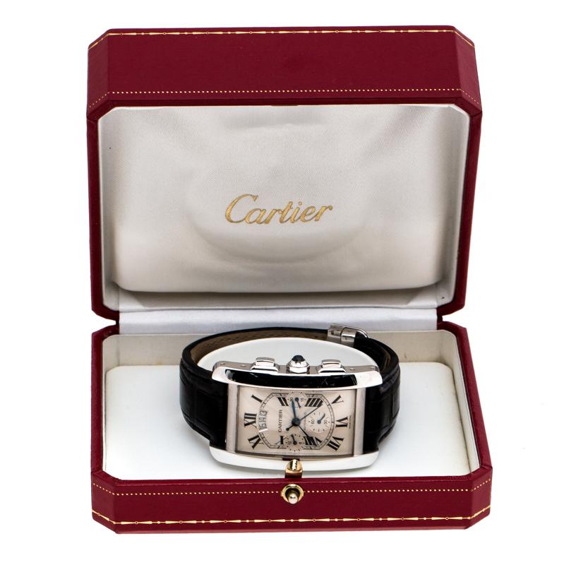 Cartier Opaline 18K White Gold Tank Americaine 2894 Men's Wristwatch 31.40 mm 4