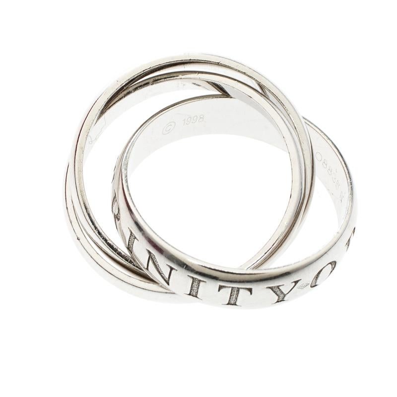 Contemporary Cartier Or Amour Et Trinity 18k White Gold 3 Band Ring Size 57