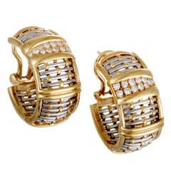 Cartier or et Acie 18 Karat Yellow and White Gold Diamond Hoop Earrings