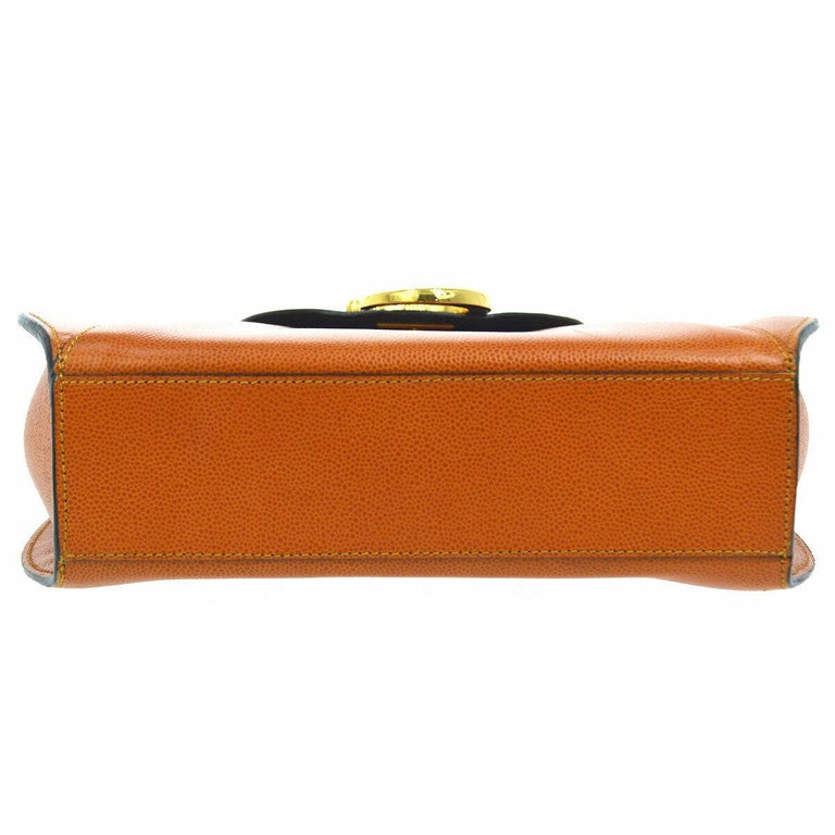 Cartier Orange Leather Gold Small Mini Top Handle Satchel Evening Flap ...